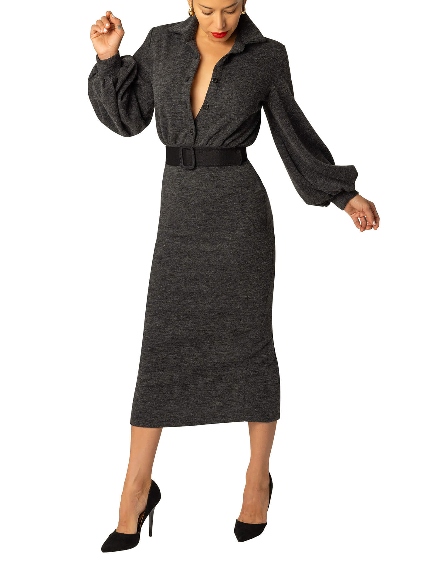 "Emilia" Grey Shirtdress - Image 3