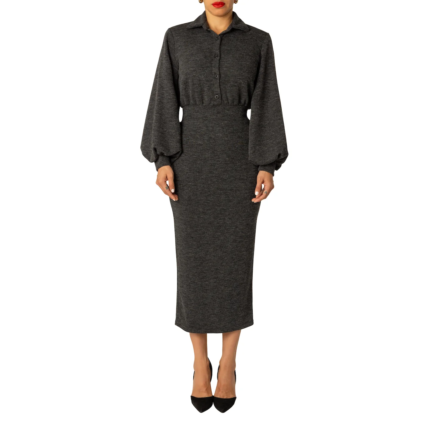 "Emilia" Grey Shirtdress - Image 4