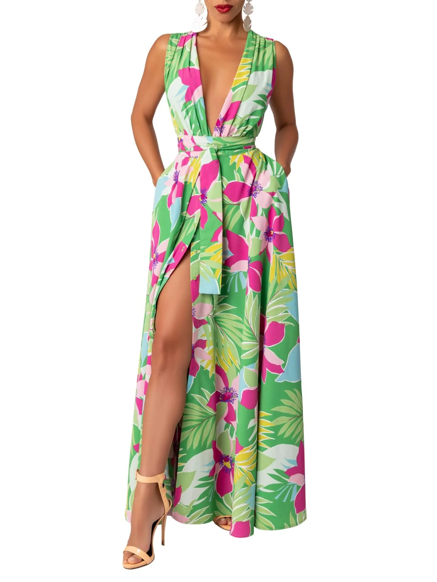 “Esmeralda” Green V-neck Maxi Dress - Image 3