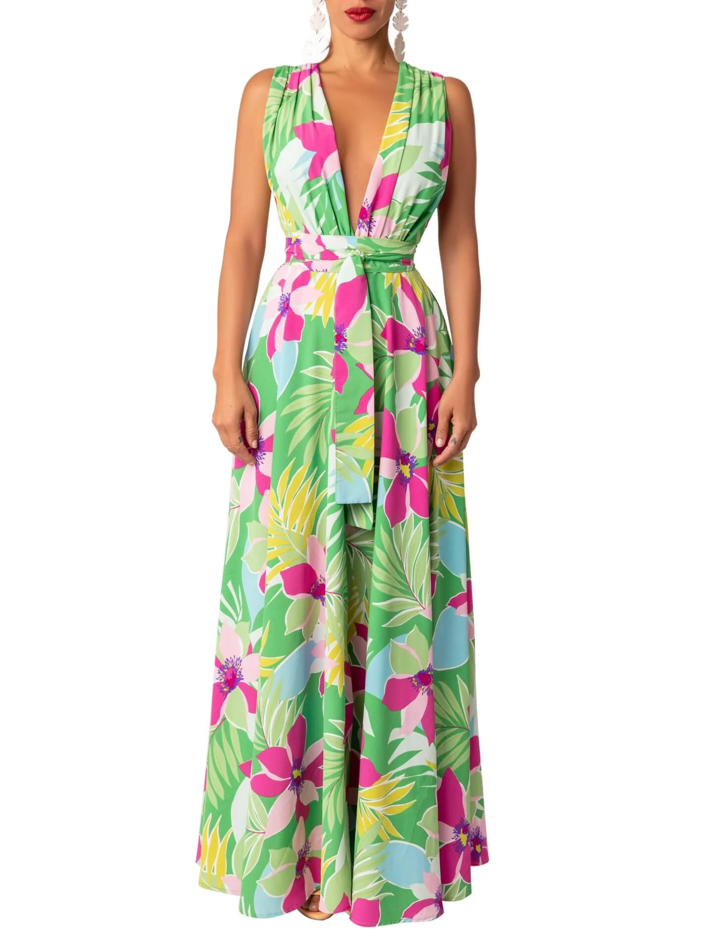 “Esmeralda” Green V-neck Maxi Dress - Image 4