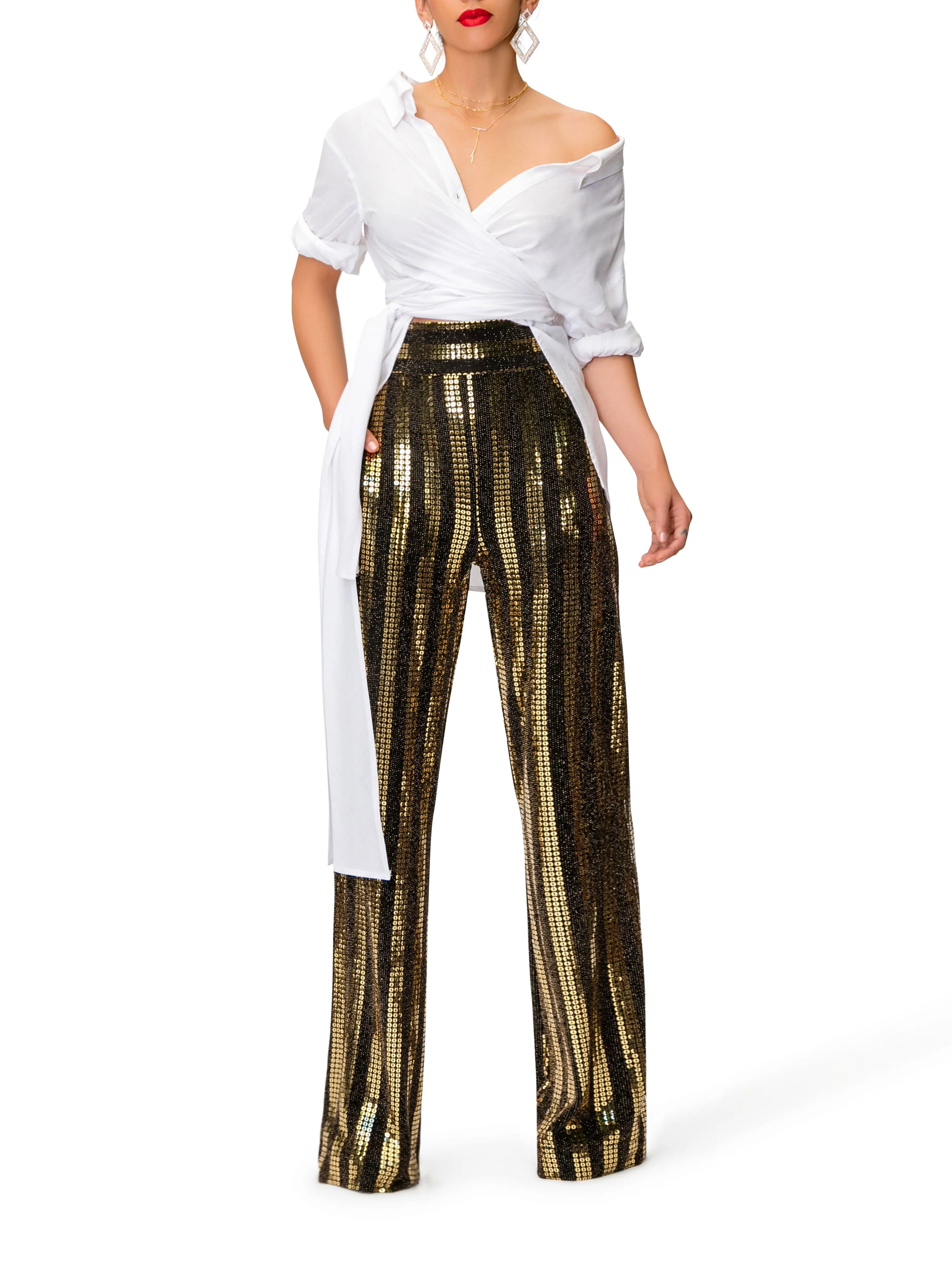 "Eve" Black and Gold Sequined Pants - Image 2
