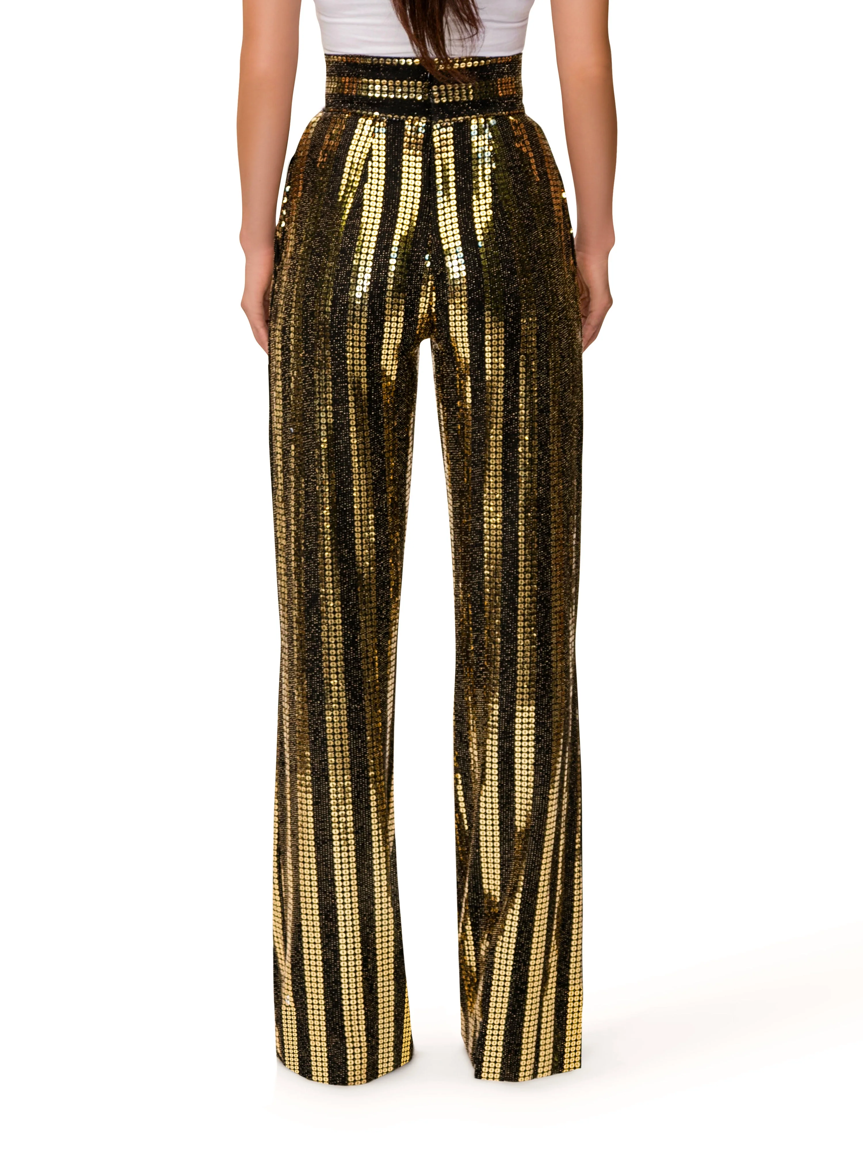 "Eve" Black and Gold Sequined Pants - Image 6