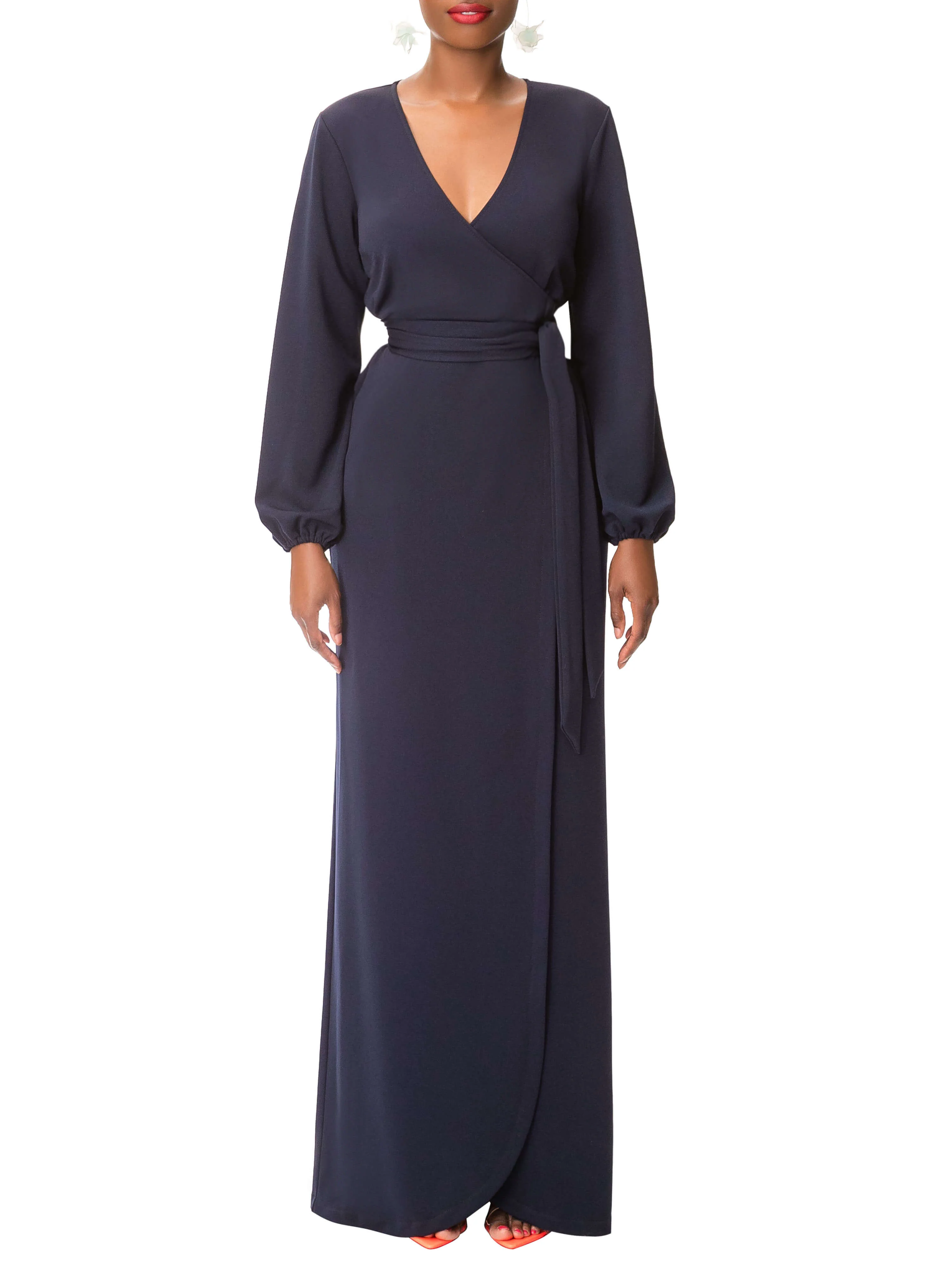 "Evelyn" Navy Maxi Wrap Dress - Image 4