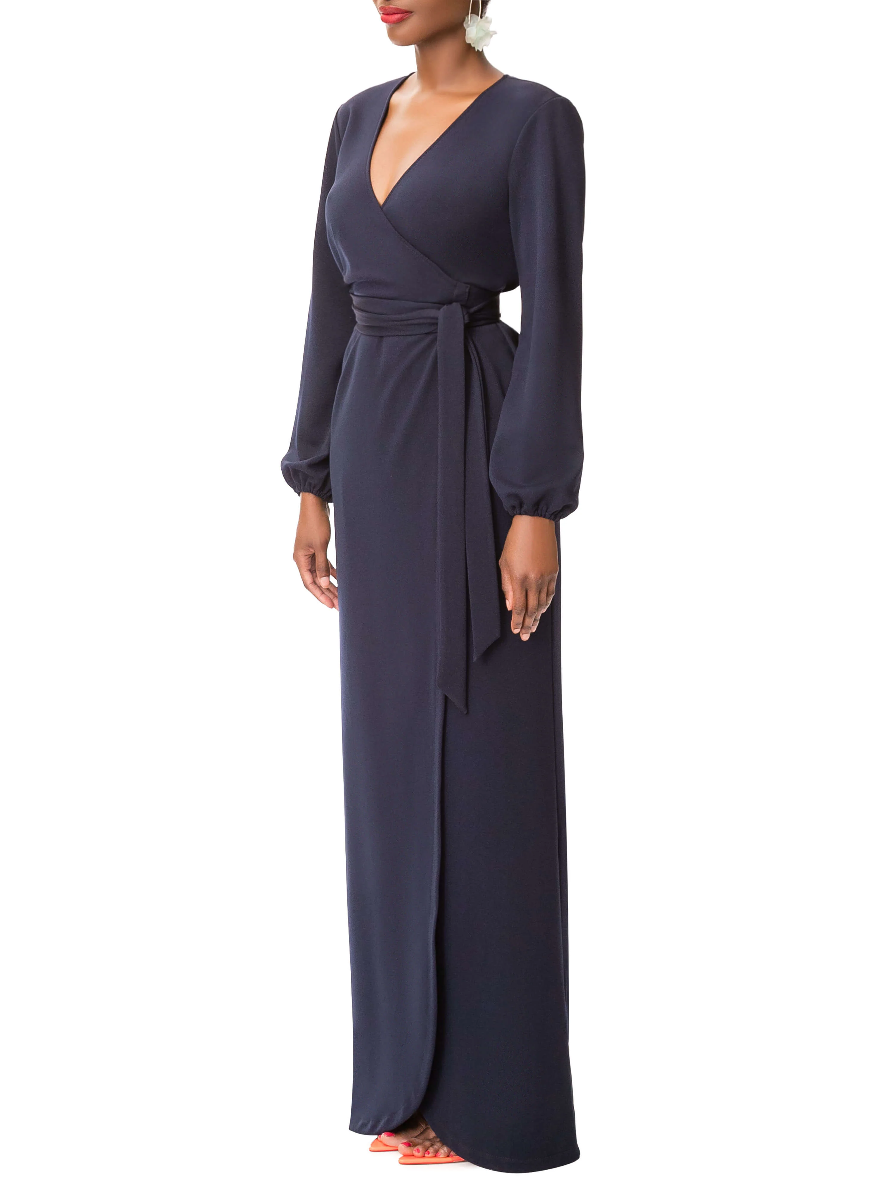 "Evelyn" Navy Maxi Wrap Dress - Image 5