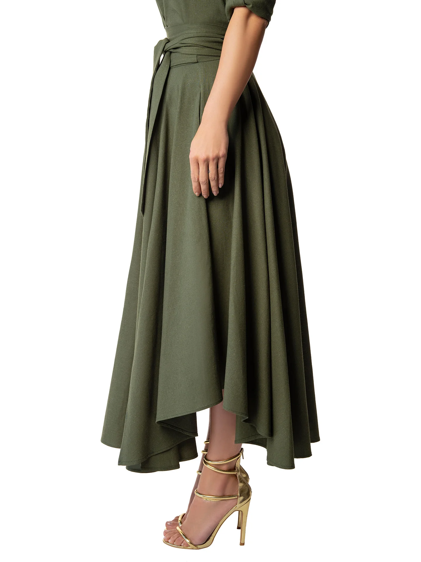 "Evergreen" Olive Belted Midi Skirt - Image 4