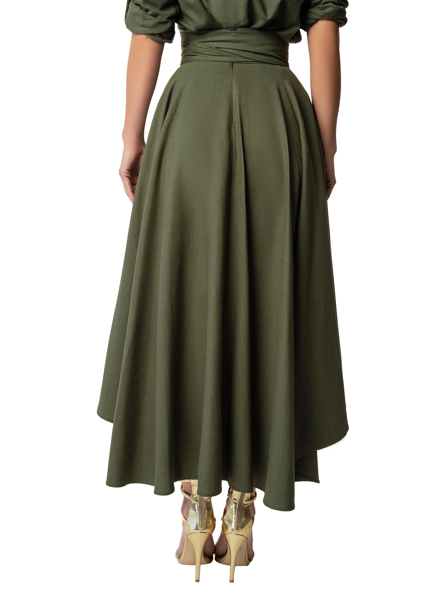 "Evergreen" Olive Belted Midi Skirt - Image 5