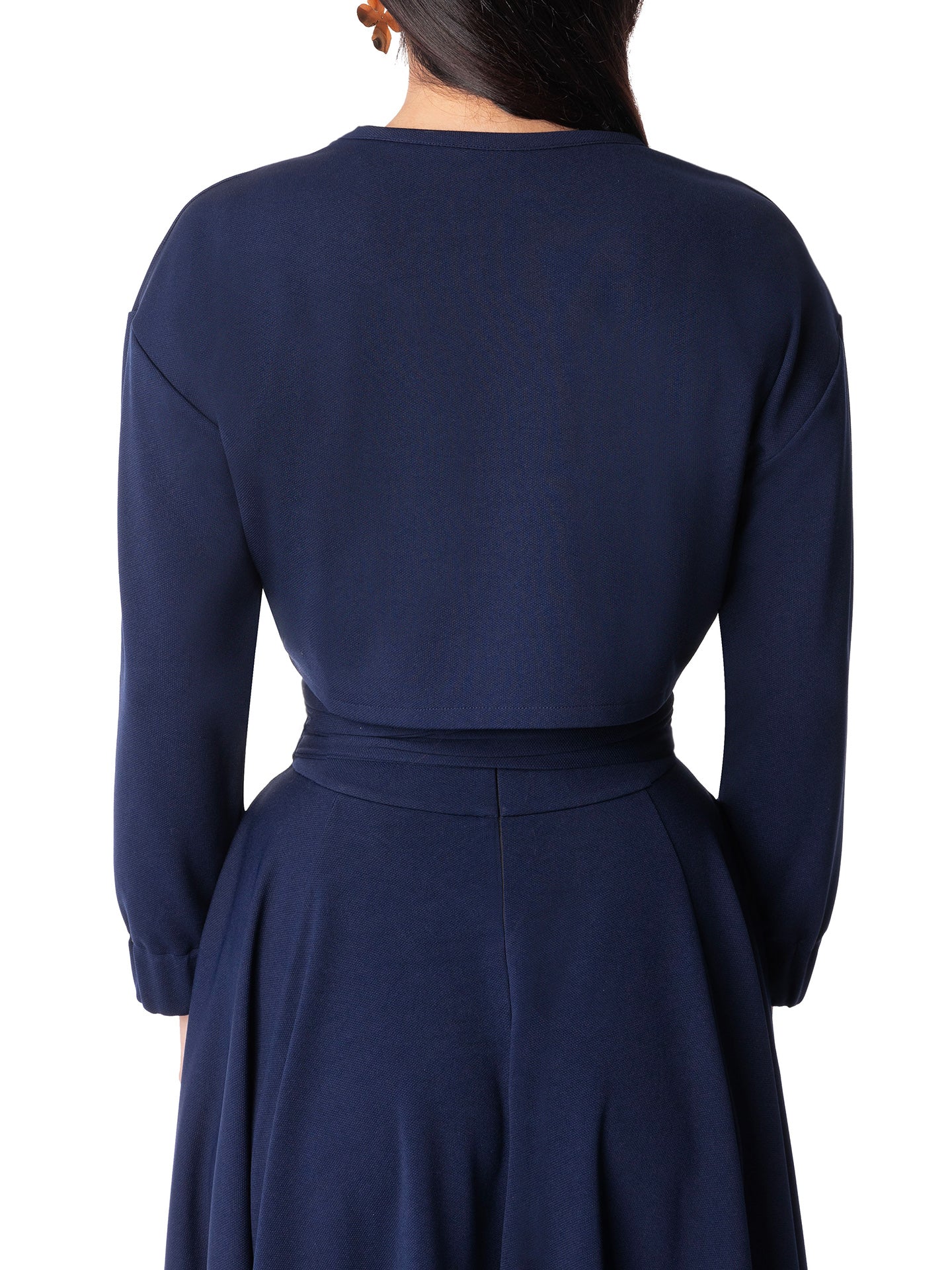 "Fabiola" Navy Long Sleeve Crop Top - Image 6