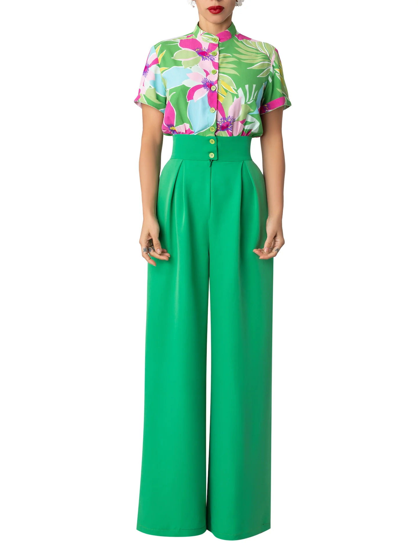 “Fahey” Green Print Colorblock Jumpsuit - Image 4