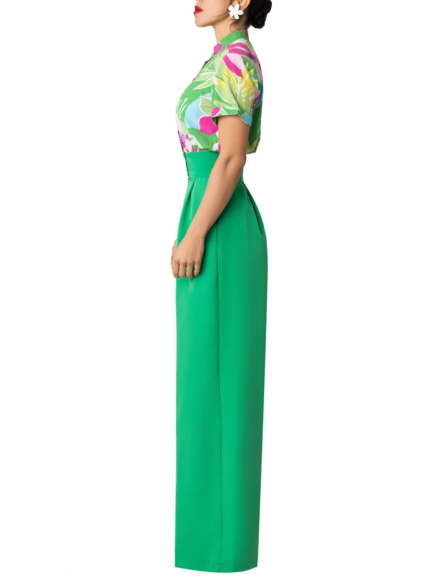 “Fahey” Green Print Colorblock Jumpsuit - Image 5