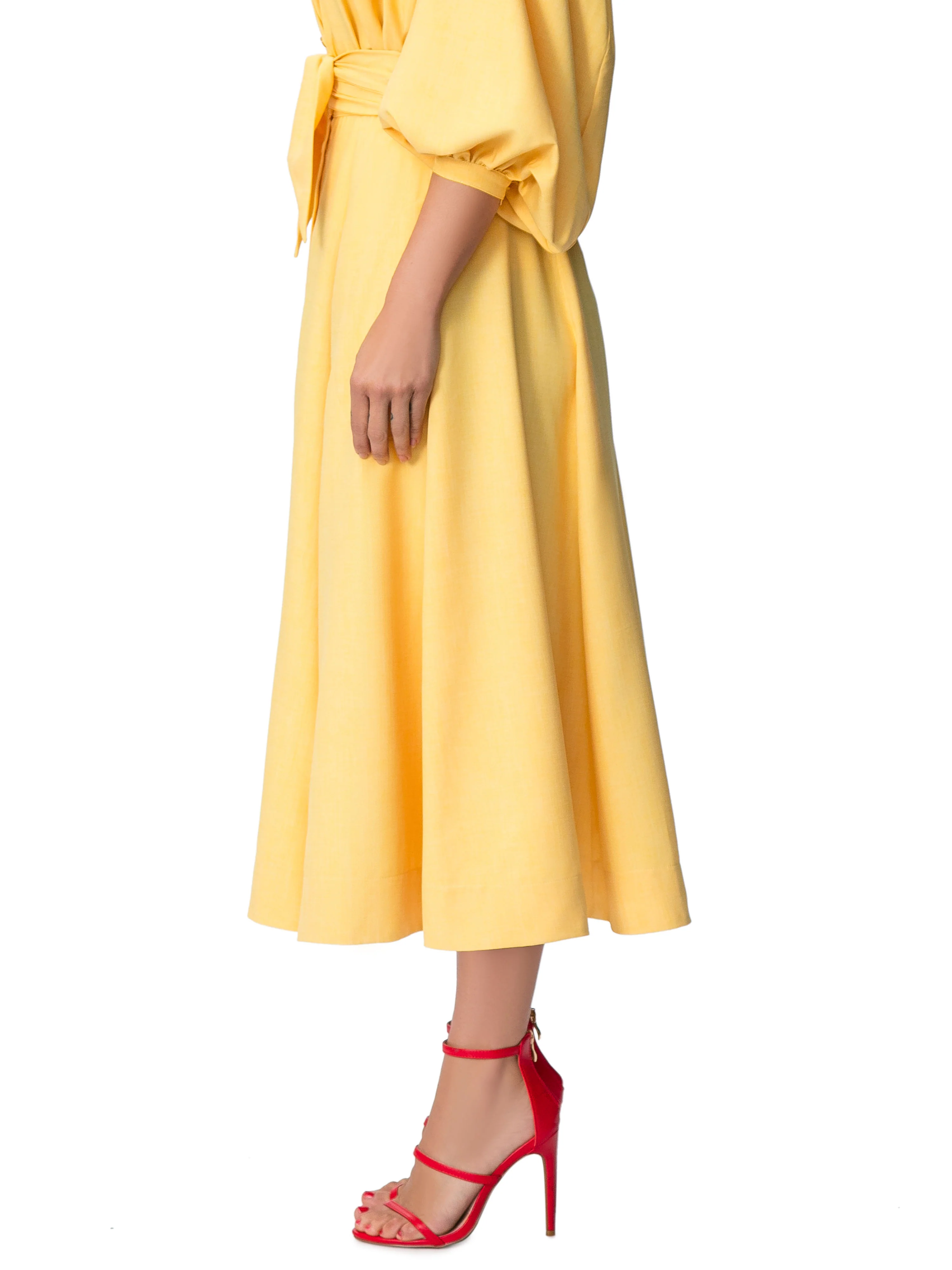 "Faye" Yellow Belted Button-Down Skirt - Image 5