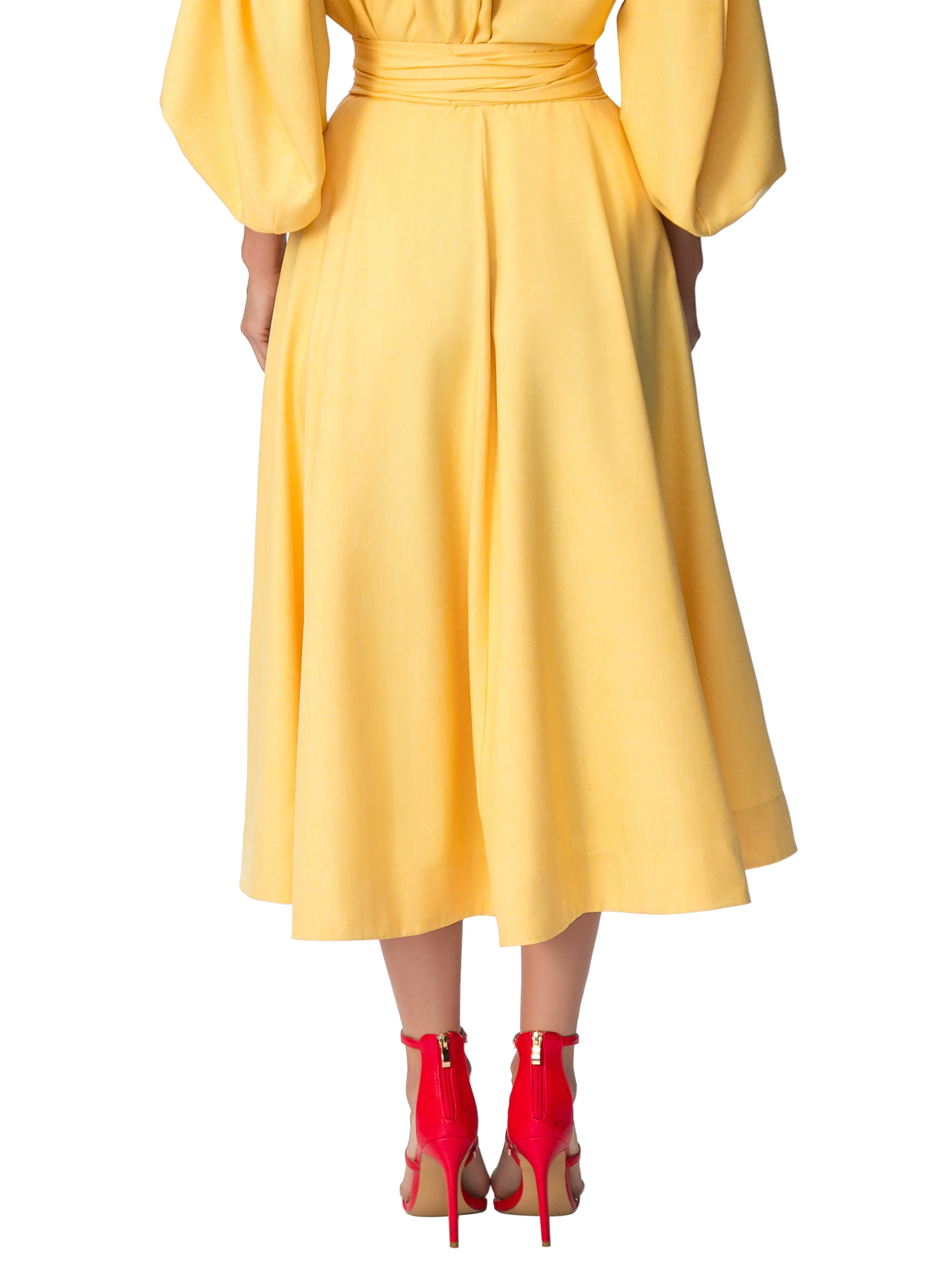 "Faye" Yellow Belted Button-Down Skirt - Image 6