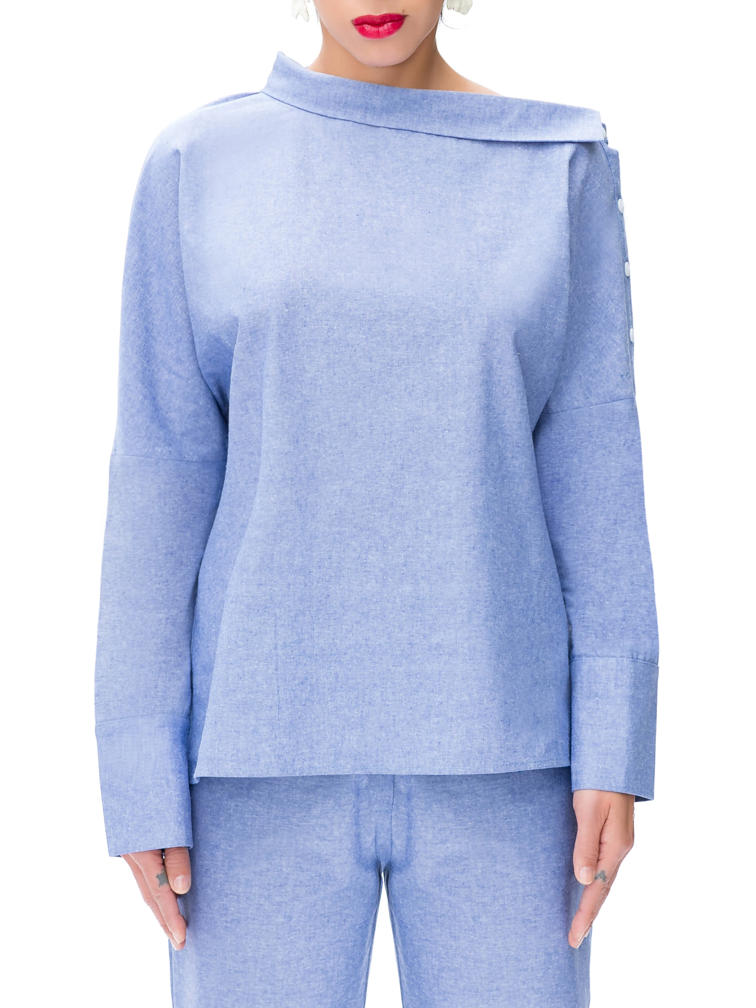 "Fiji" Chambray Off Shoulder Top - Image 3