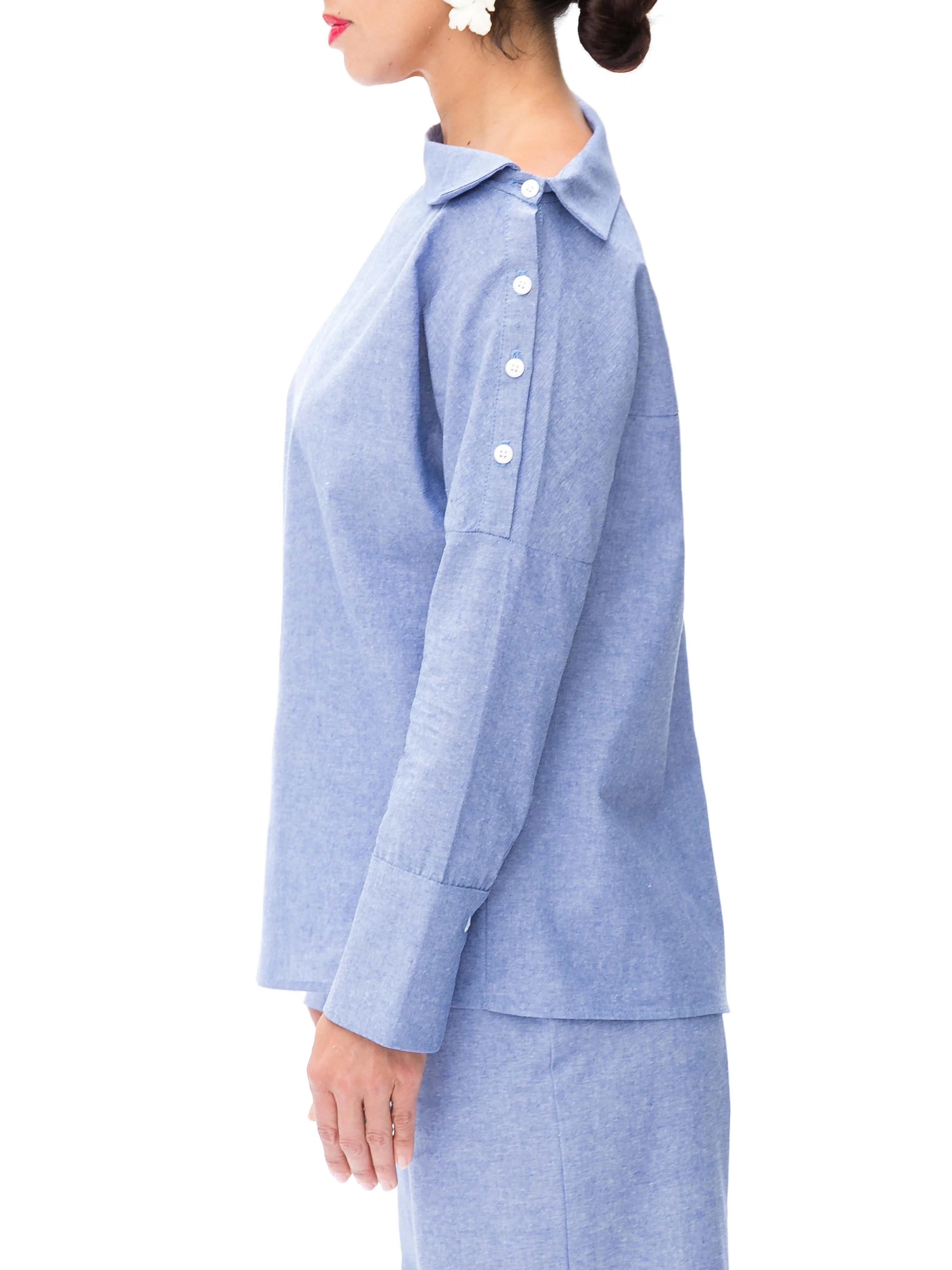 "Fiji" Chambray Off Shoulder Top - Image 4
