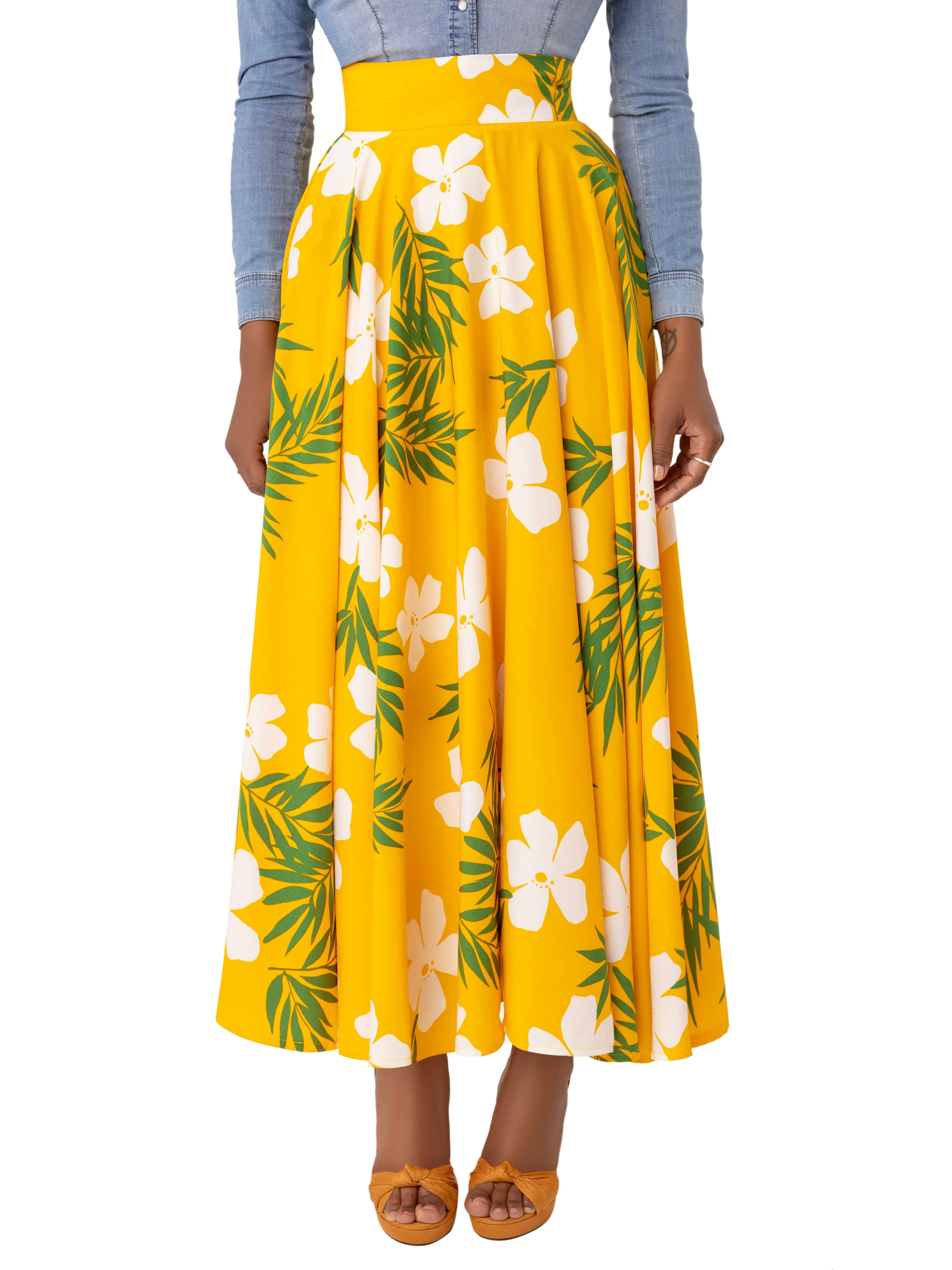 "Flora" Yellow Tropical Swing Skirt - Image 4