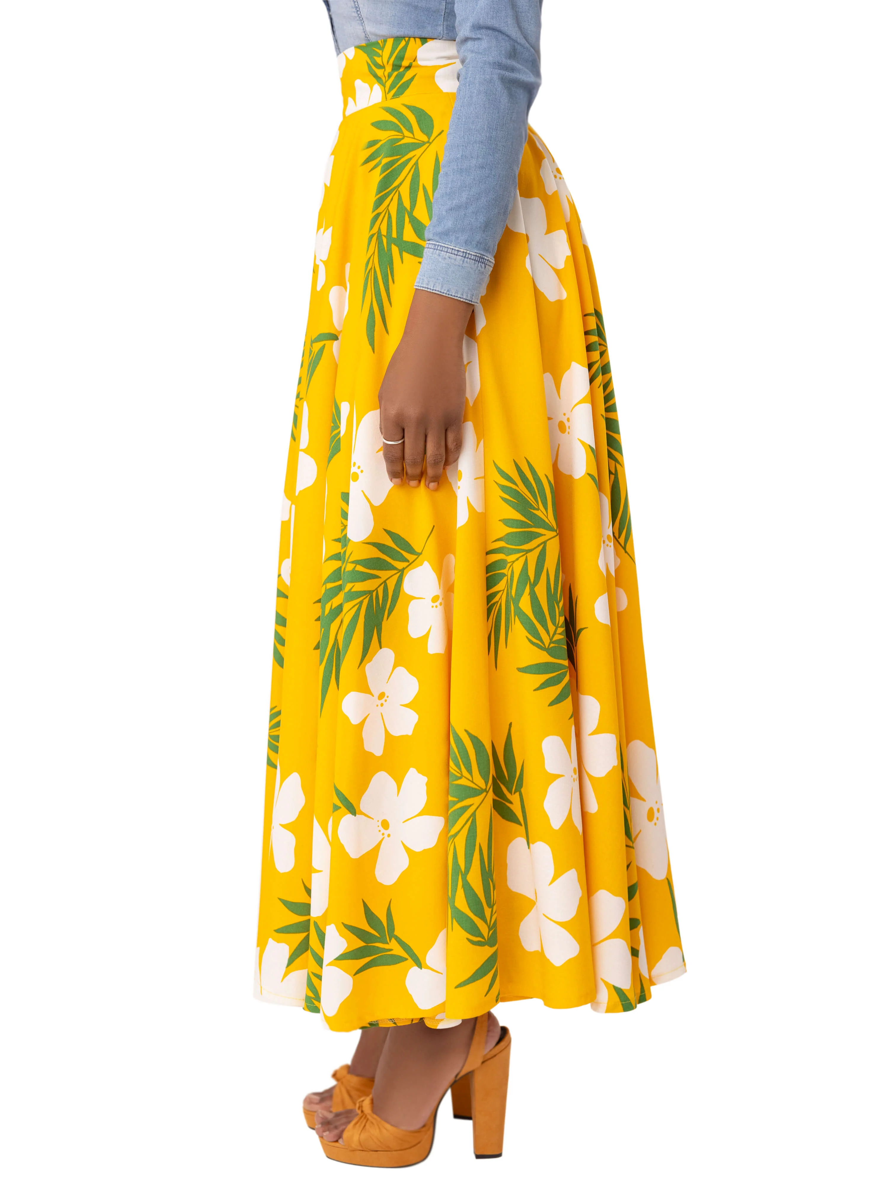 "Flora" Yellow Tropical Swing Skirt - Image 5