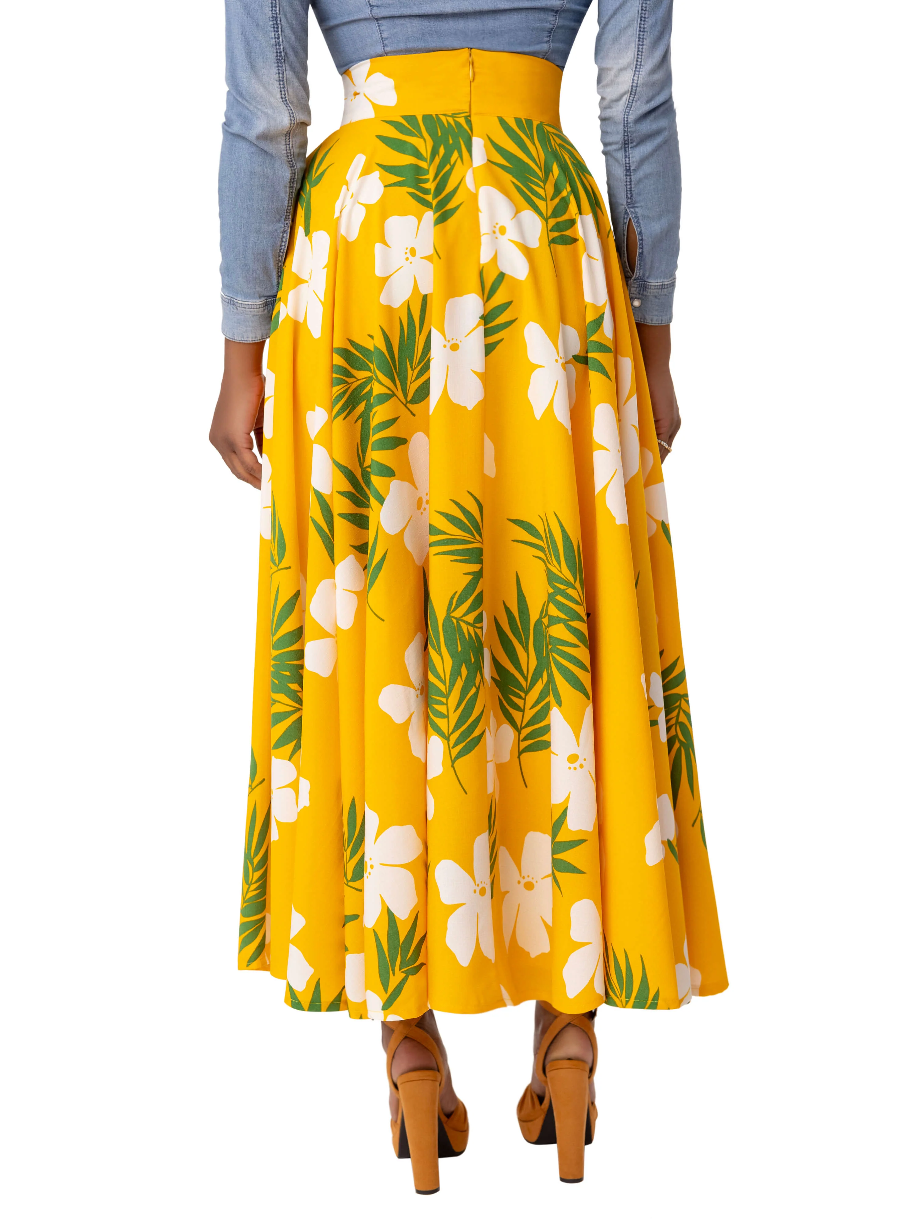 "Flora" Yellow Tropical Swing Skirt - Image 6