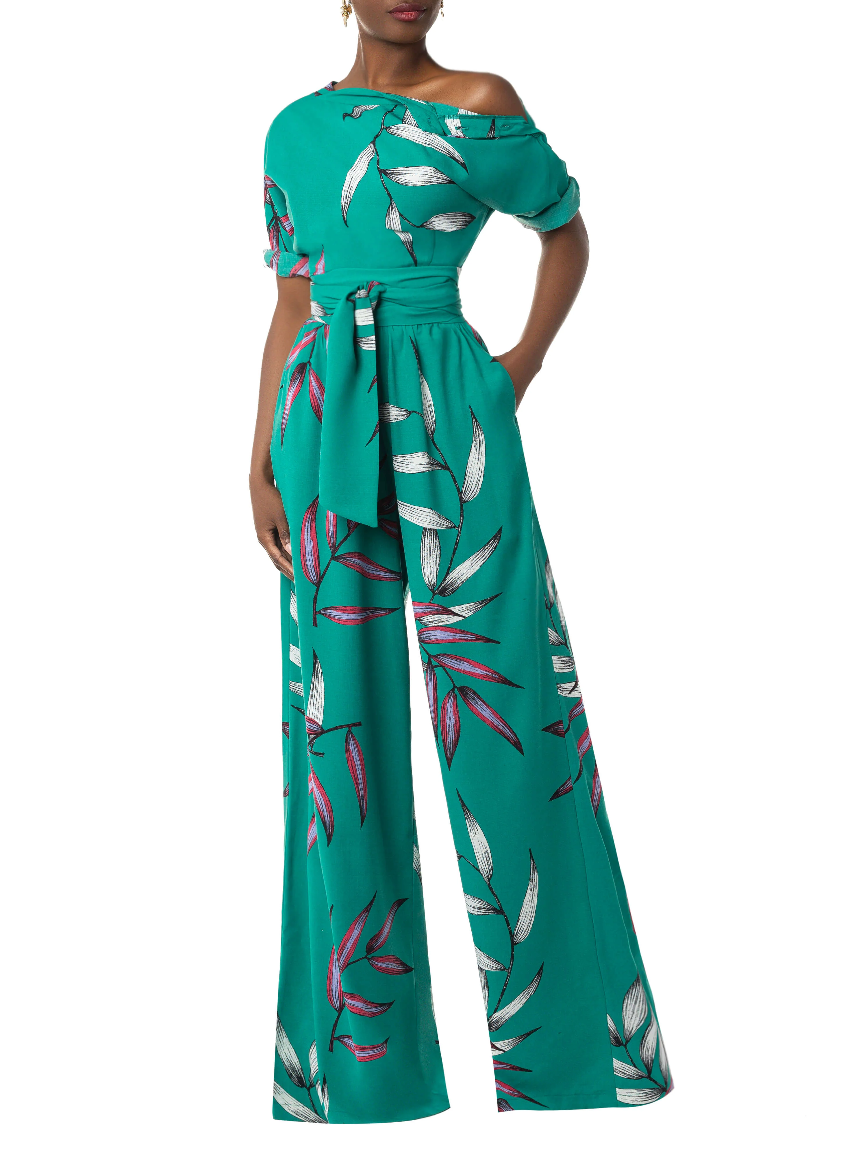 "Florence" Jade Print Shoulder Button Jumpsuit - Image 2