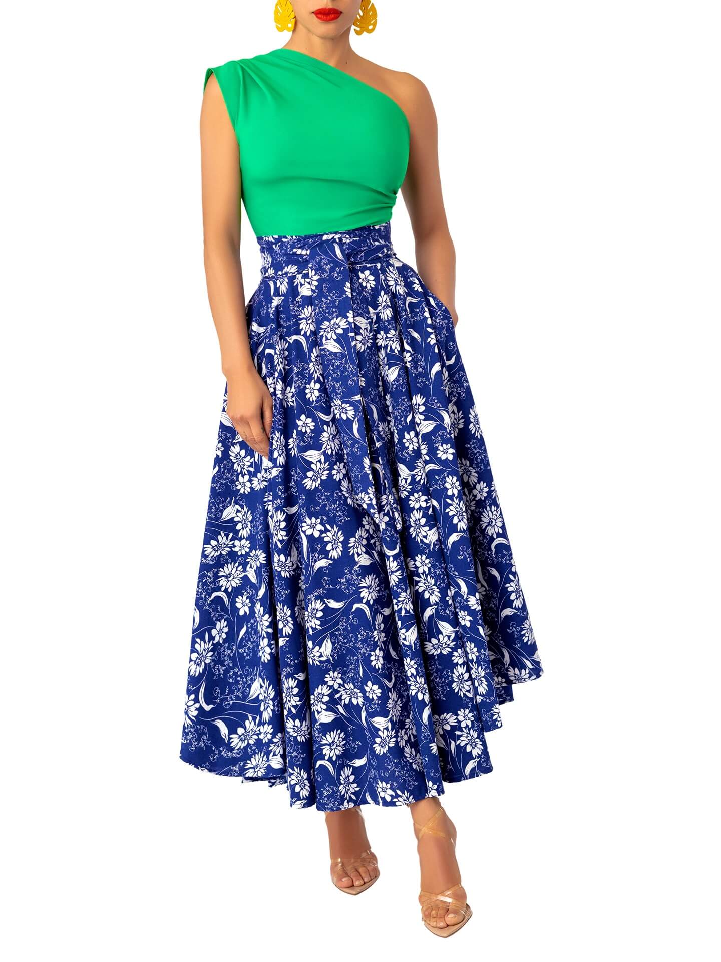 “Fọlá” Colorblock Jade/Blue Floral Midi dress - Image 3