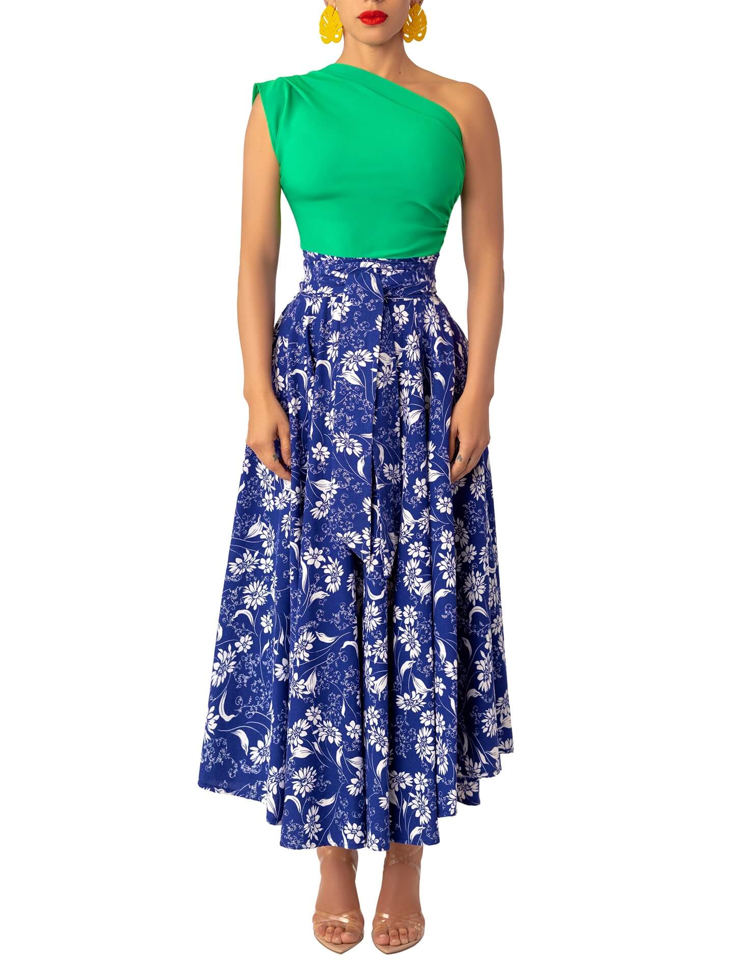“Fọlá” Colorblock Jade/Blue Floral Midi dress - Image 4