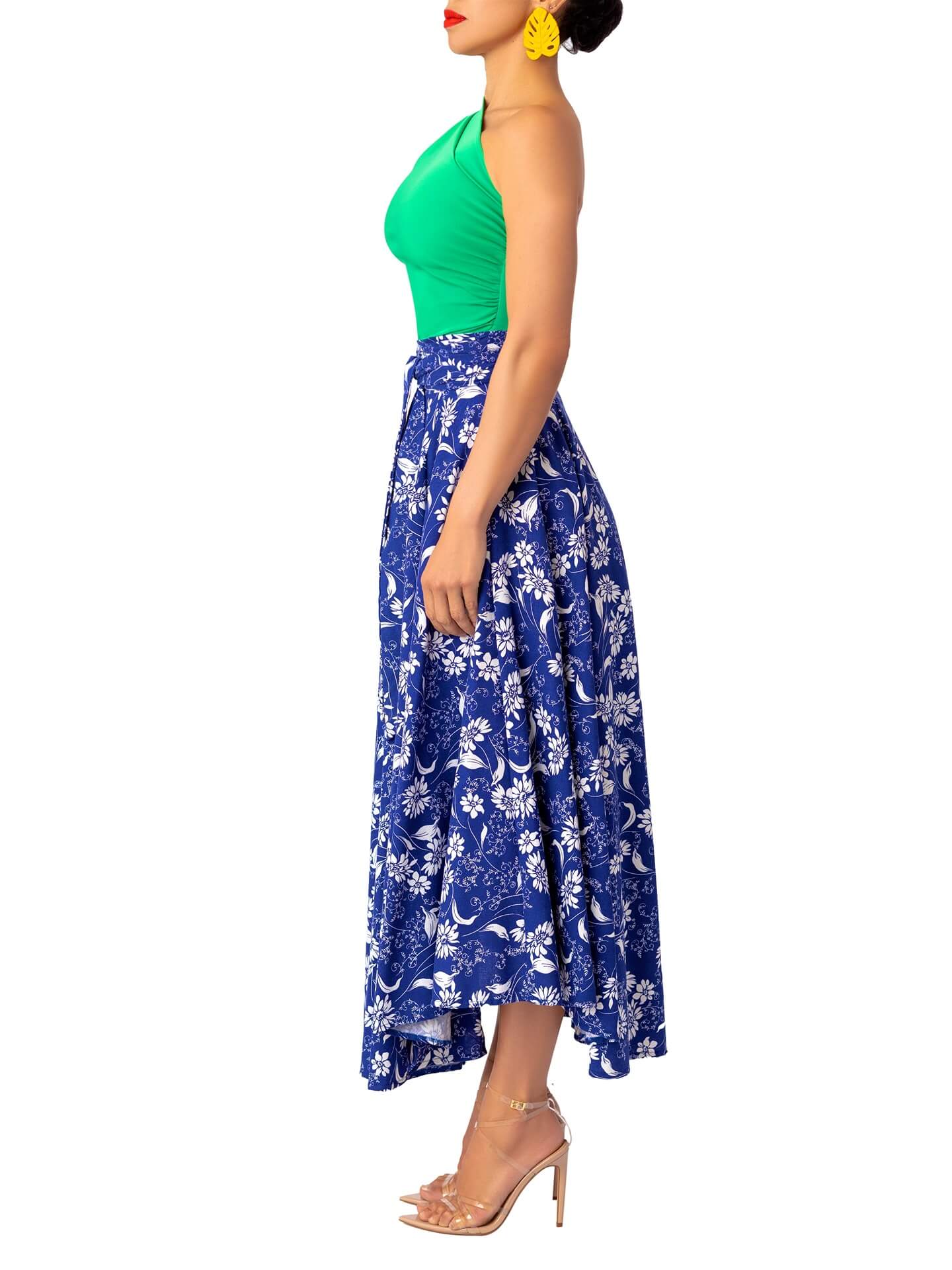 “Fọlá” Colorblock Jade/Blue Floral Midi dress - Image 5