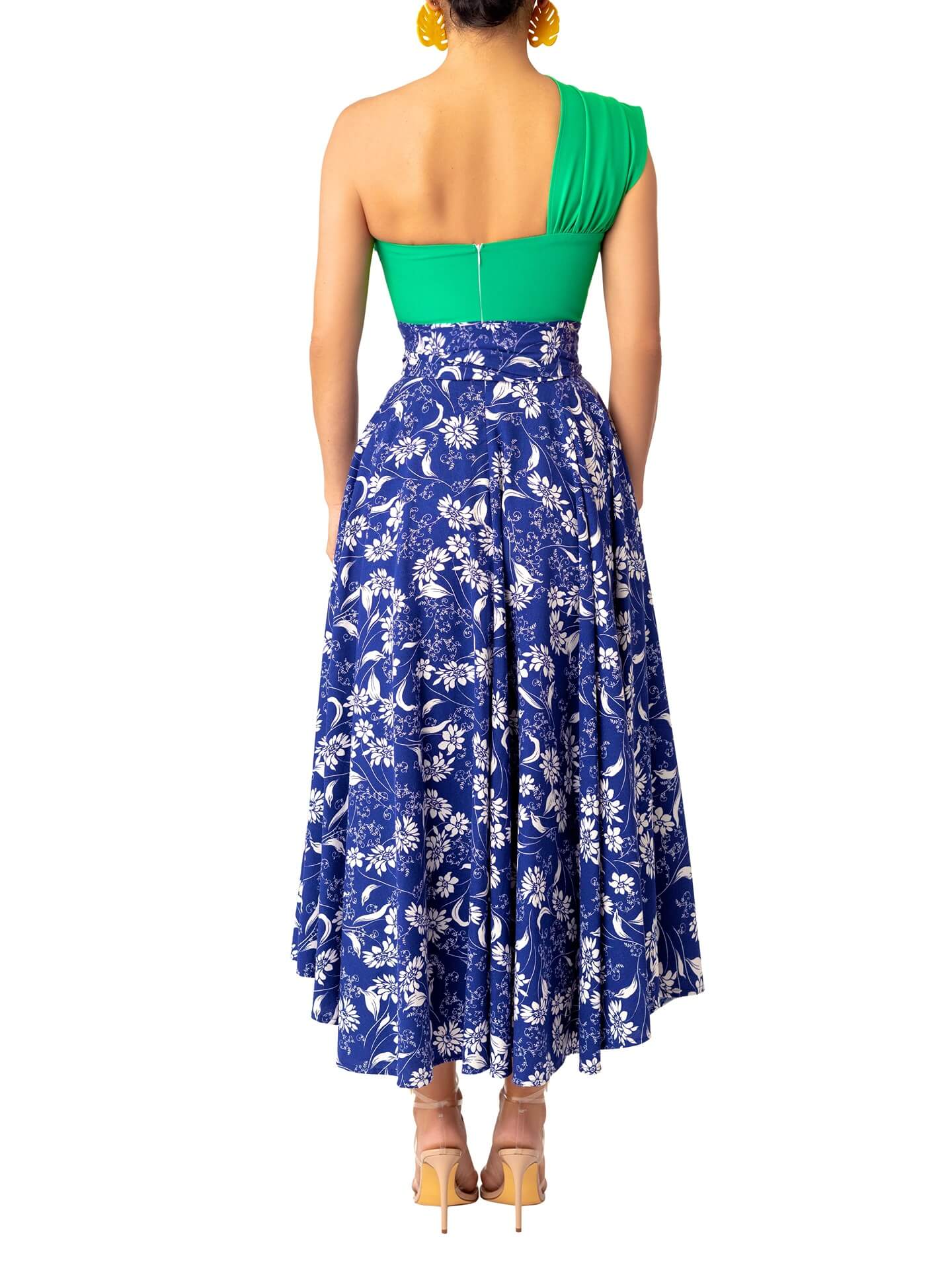 “Fọlá” Colorblock Jade/Blue Floral Midi dress - Image 6