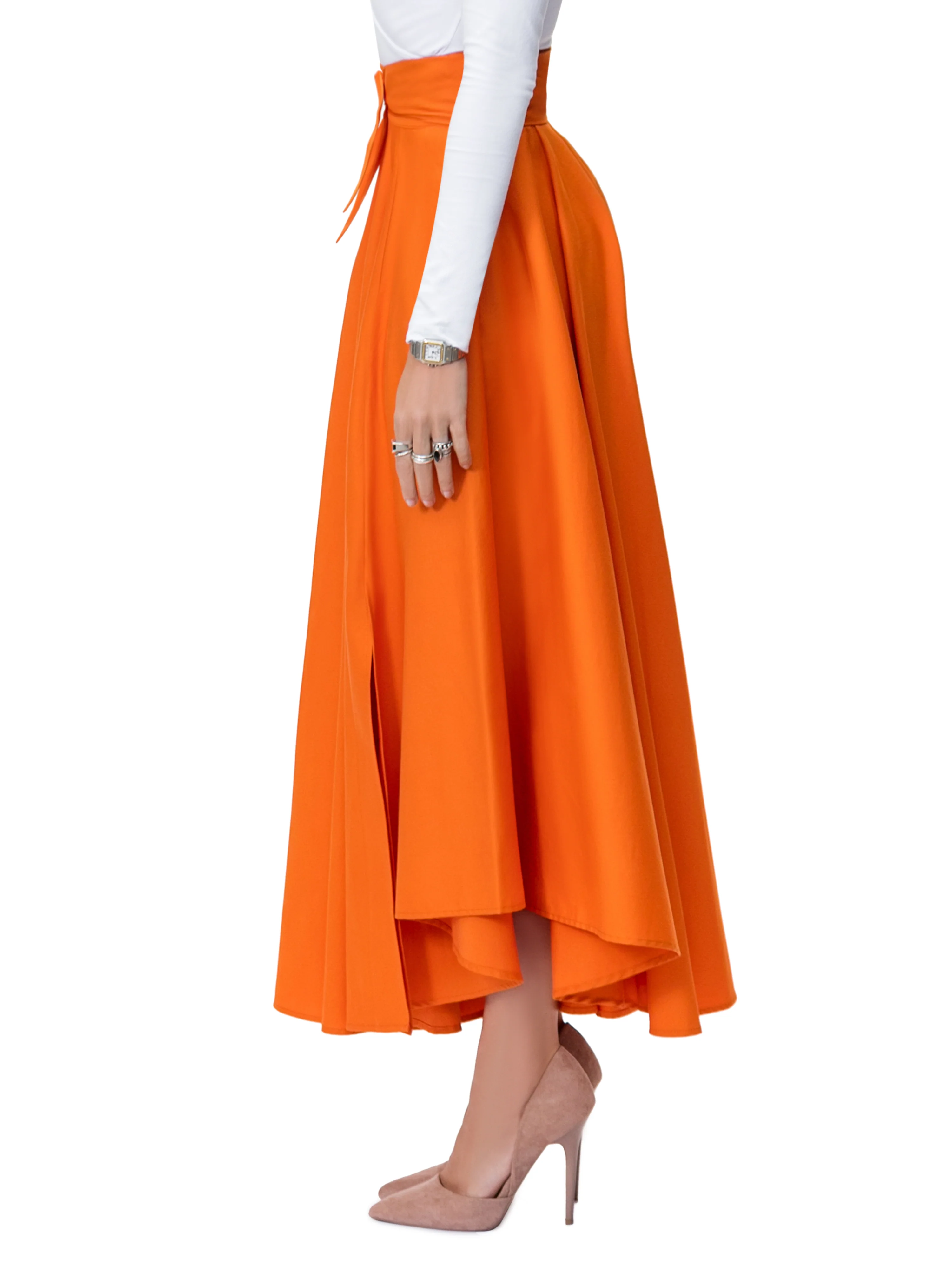 "Frances" Orange Belted Midi Skirt - Image 6