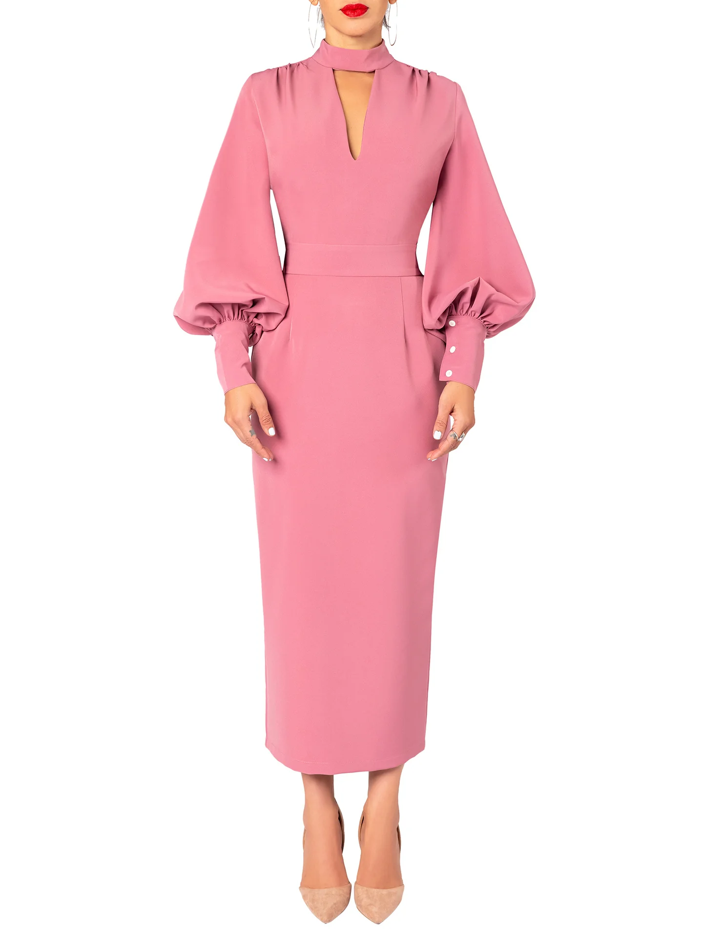 "Frida" Mauve Keyhole Midi Dress - Image 3