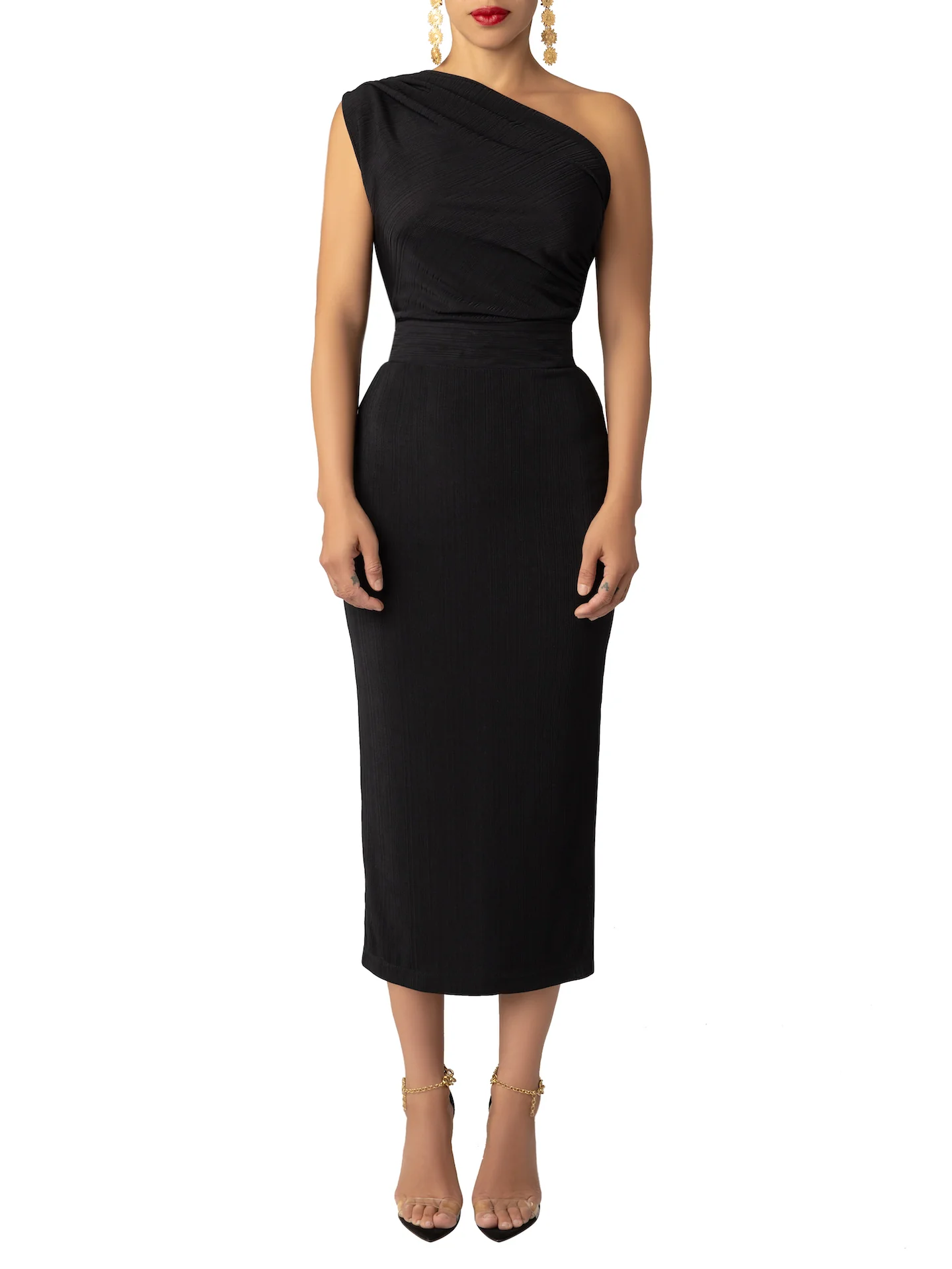 “Galena” One Shoulder Black Dress - Image 4