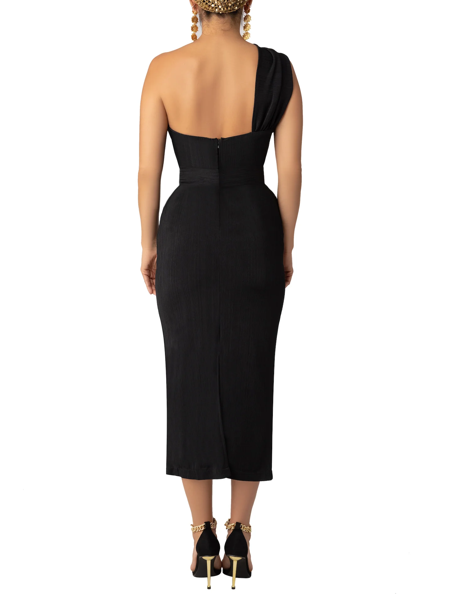“Galena” One Shoulder Black Dress - Image 6
