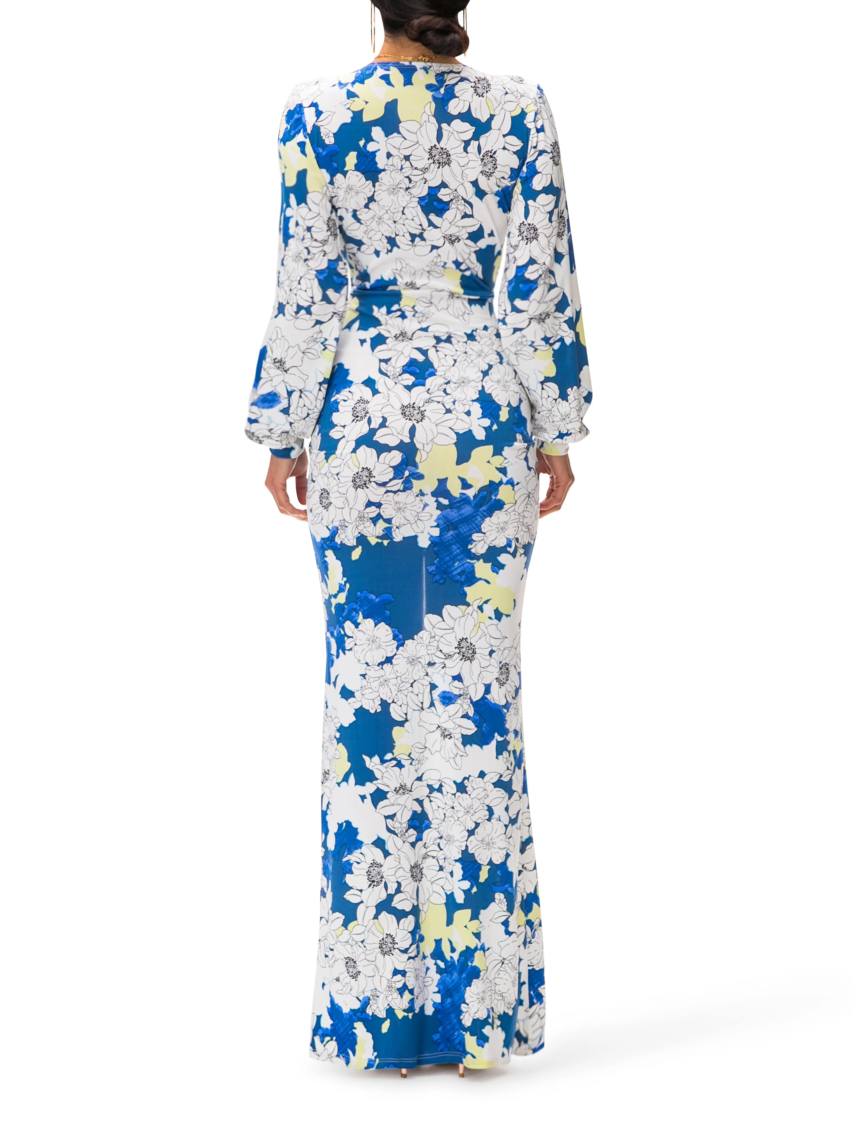 "Gardenia" Floral Deep V-Maxi Dress w/Ruching - Image 5