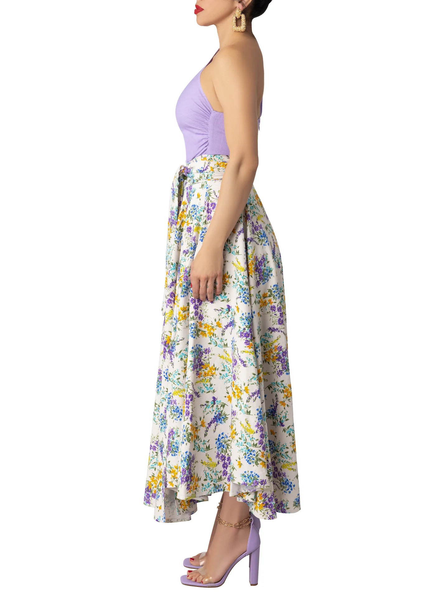 "Geneva" One shoulder Floral/Lilac Contrast Dress - Image 7