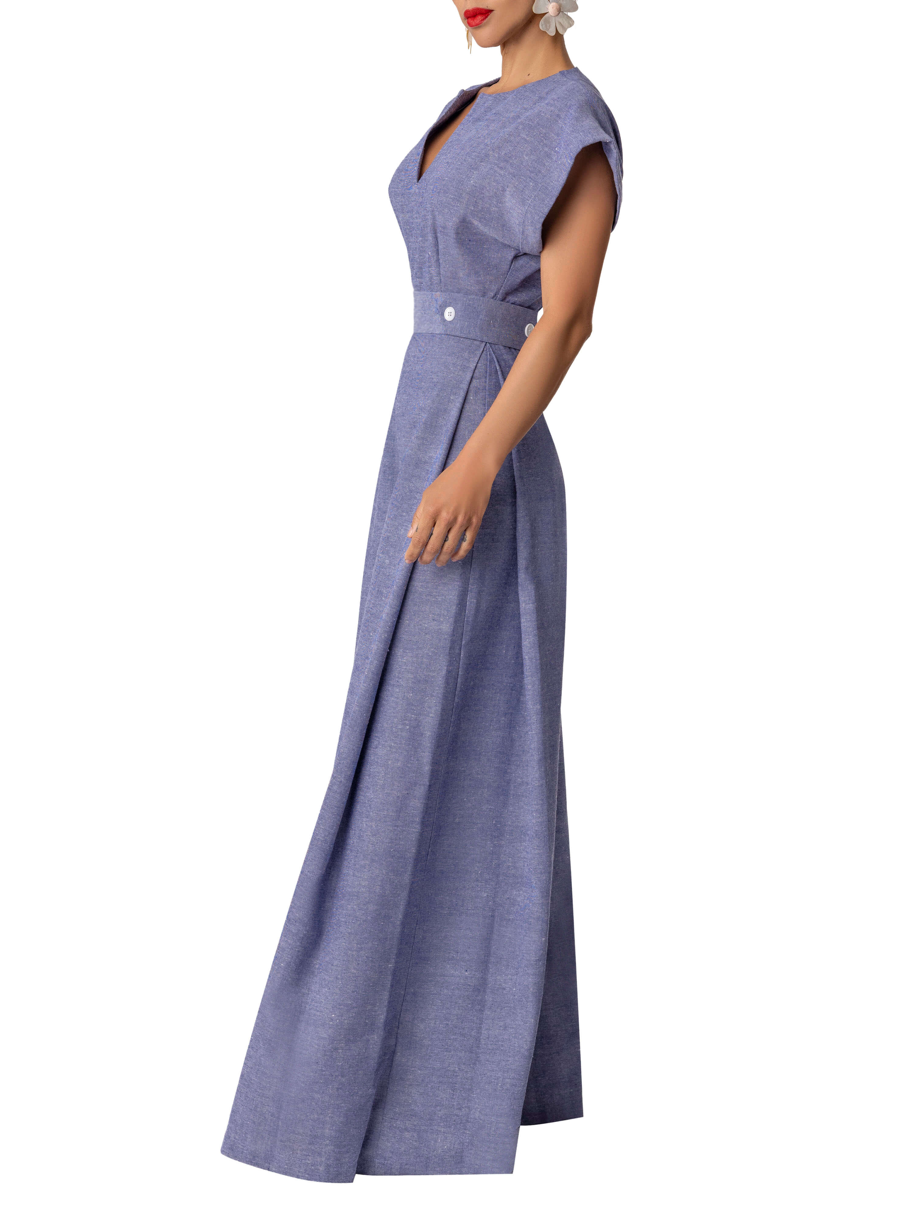 "Genevieve" Chambray Epaulet Jumpsuit - Image 3