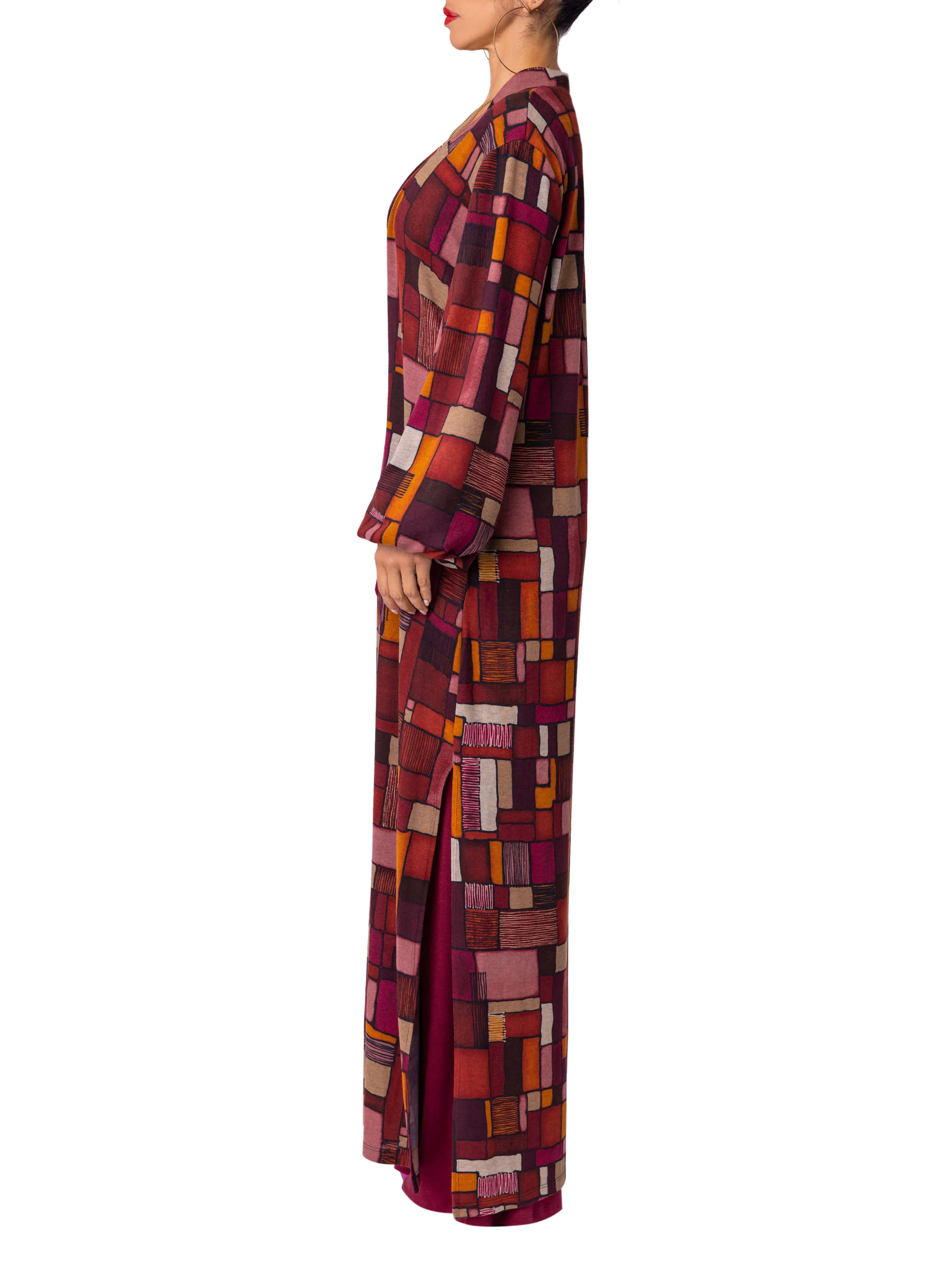 “Giada” Burgundy Patch Print Duster - Image 5