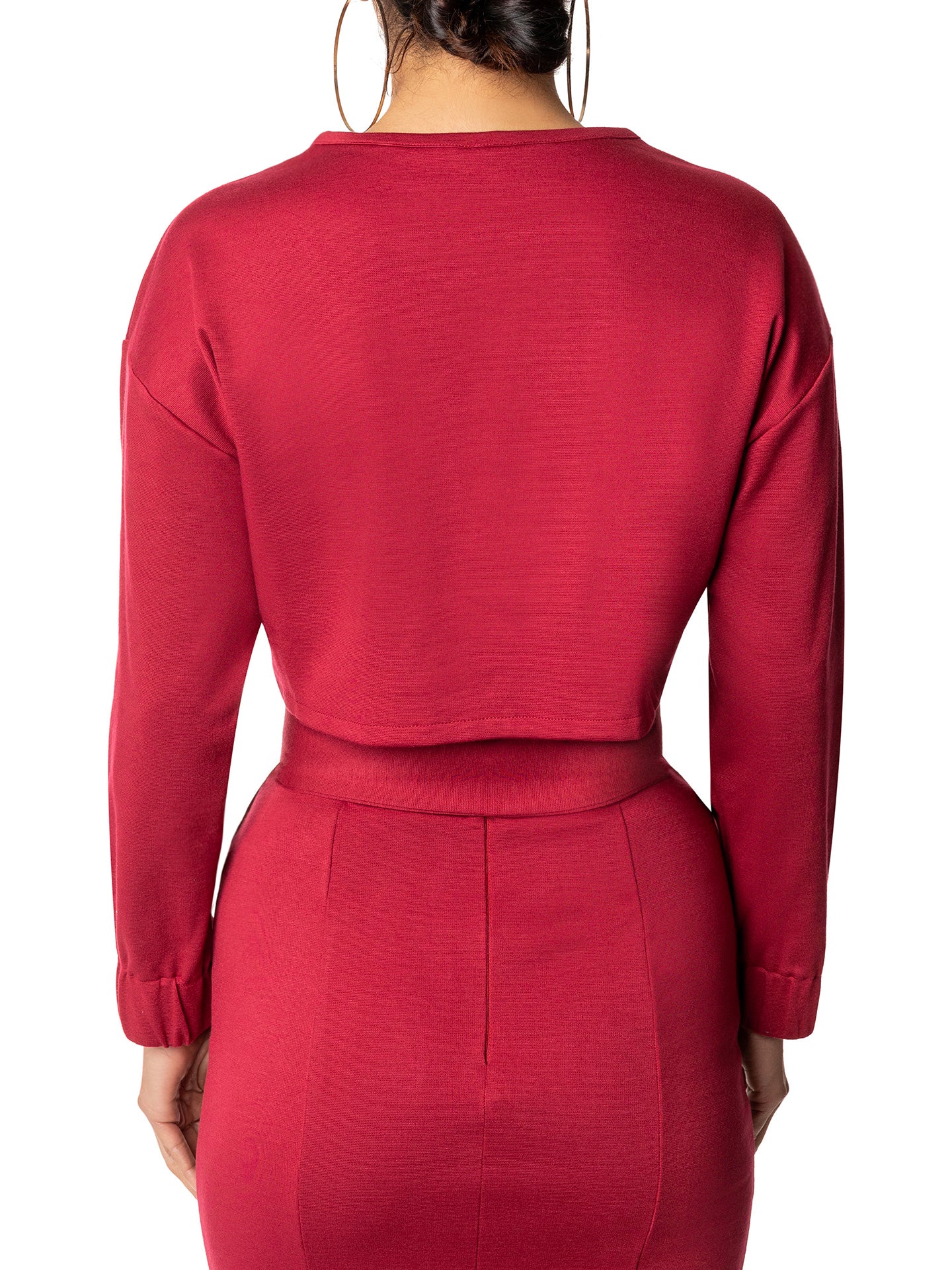 "Gina" Burgundy Long Sleeve Crop Top - Image 5