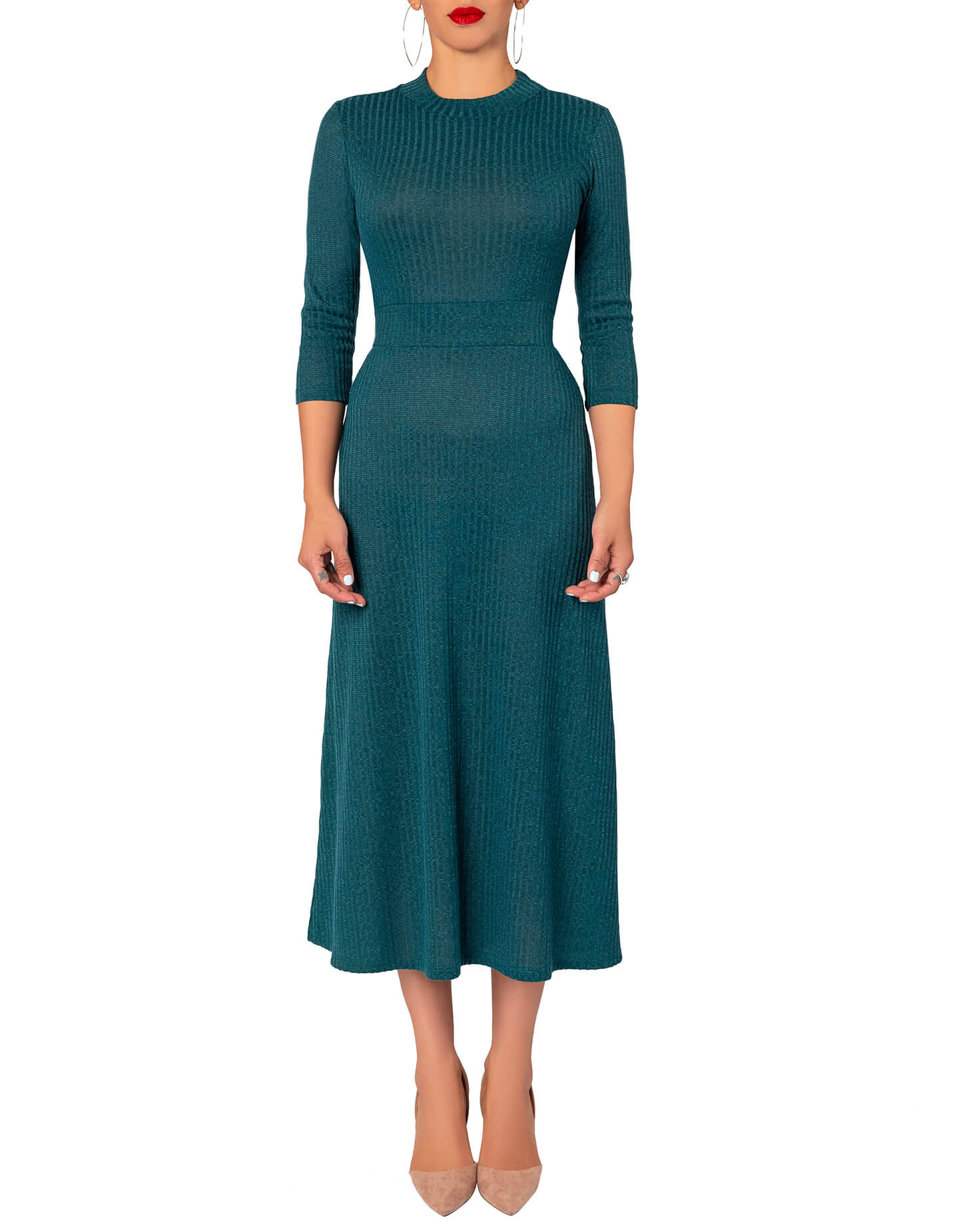 "Gloria" Hunter Green Mock Dress - Image 3