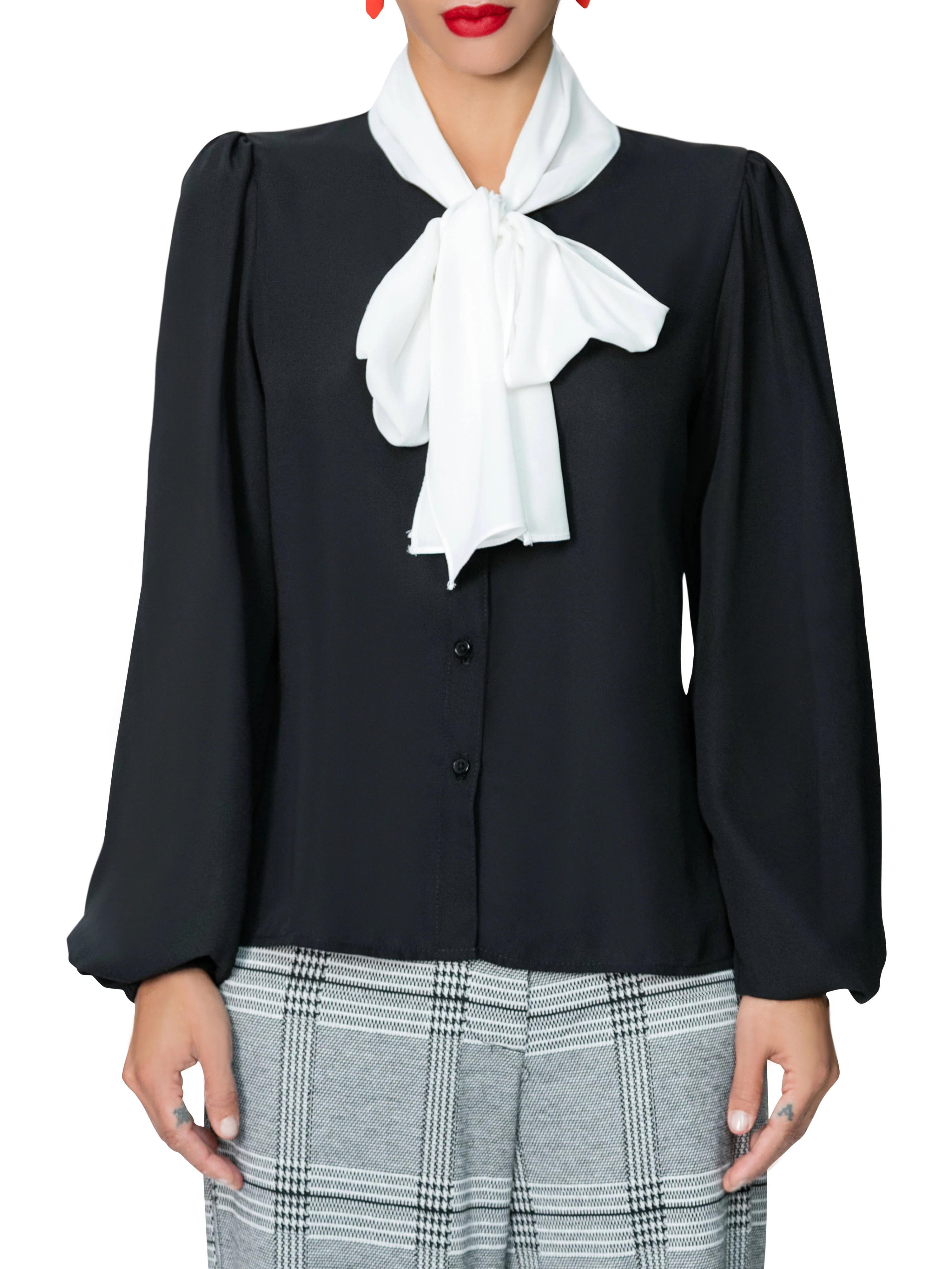 "Grace" Color Block Pussy Bow Top - Image 3