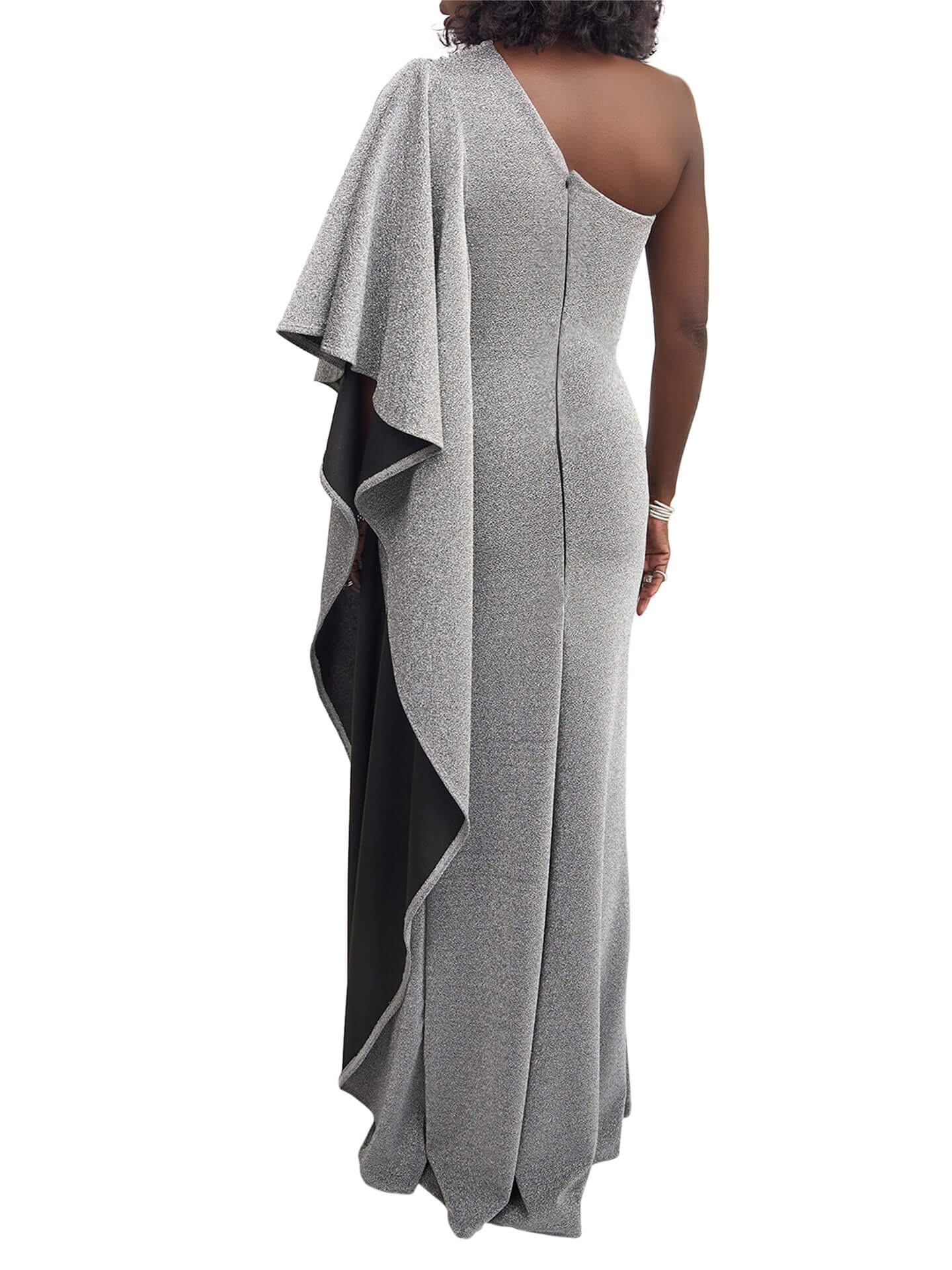 "Grand" Silver One Shouler Maxi Dress - Image 8