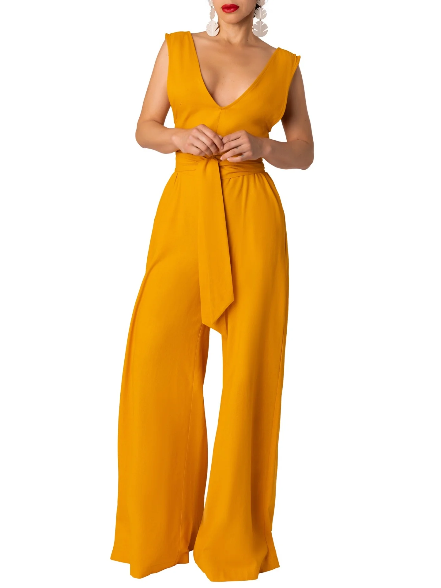 "Greece" Yellow V-Neck Jumpsuit - Image 5