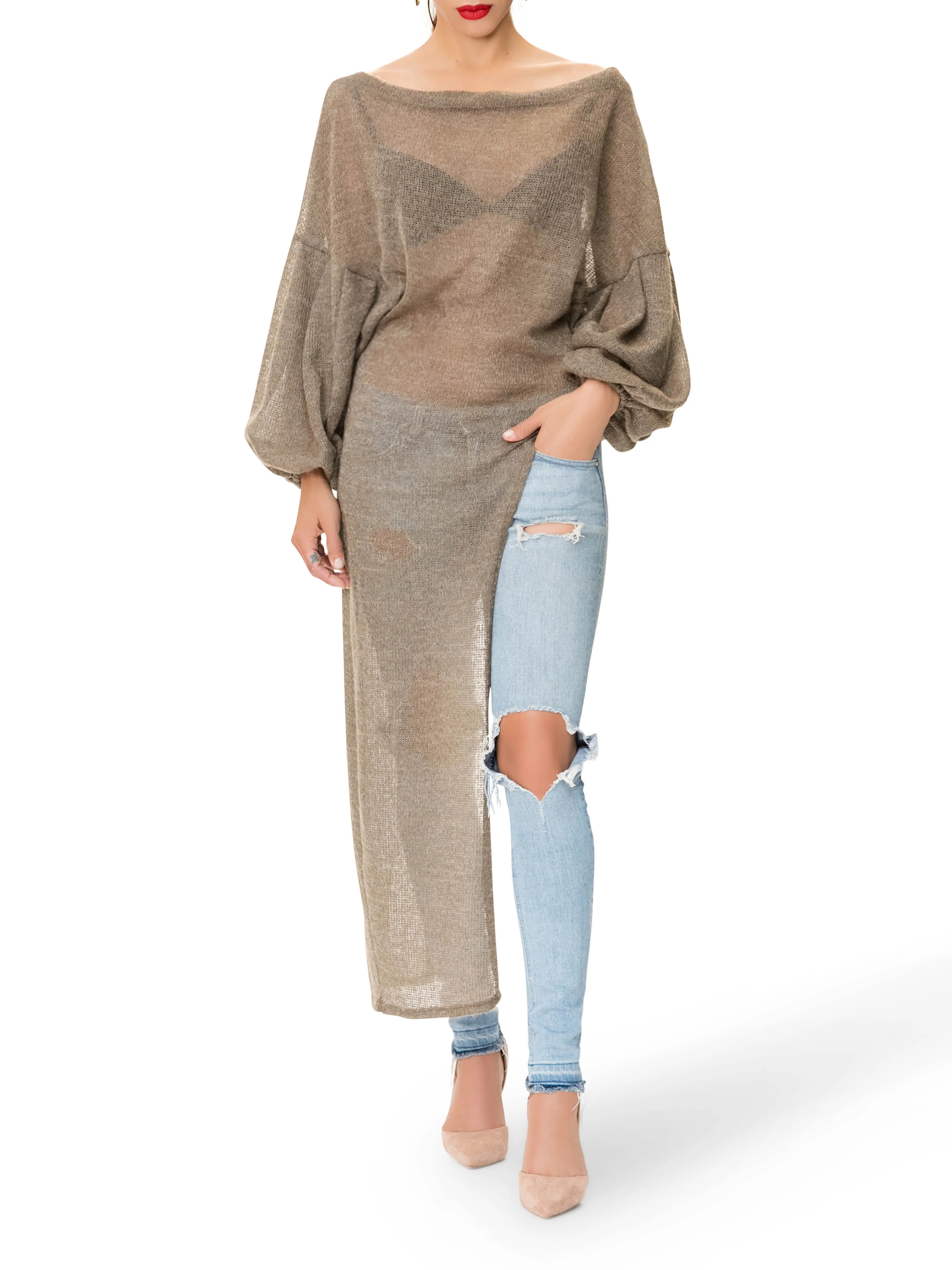 "Greta" Off Shoulder Knit Sweater - Image 2