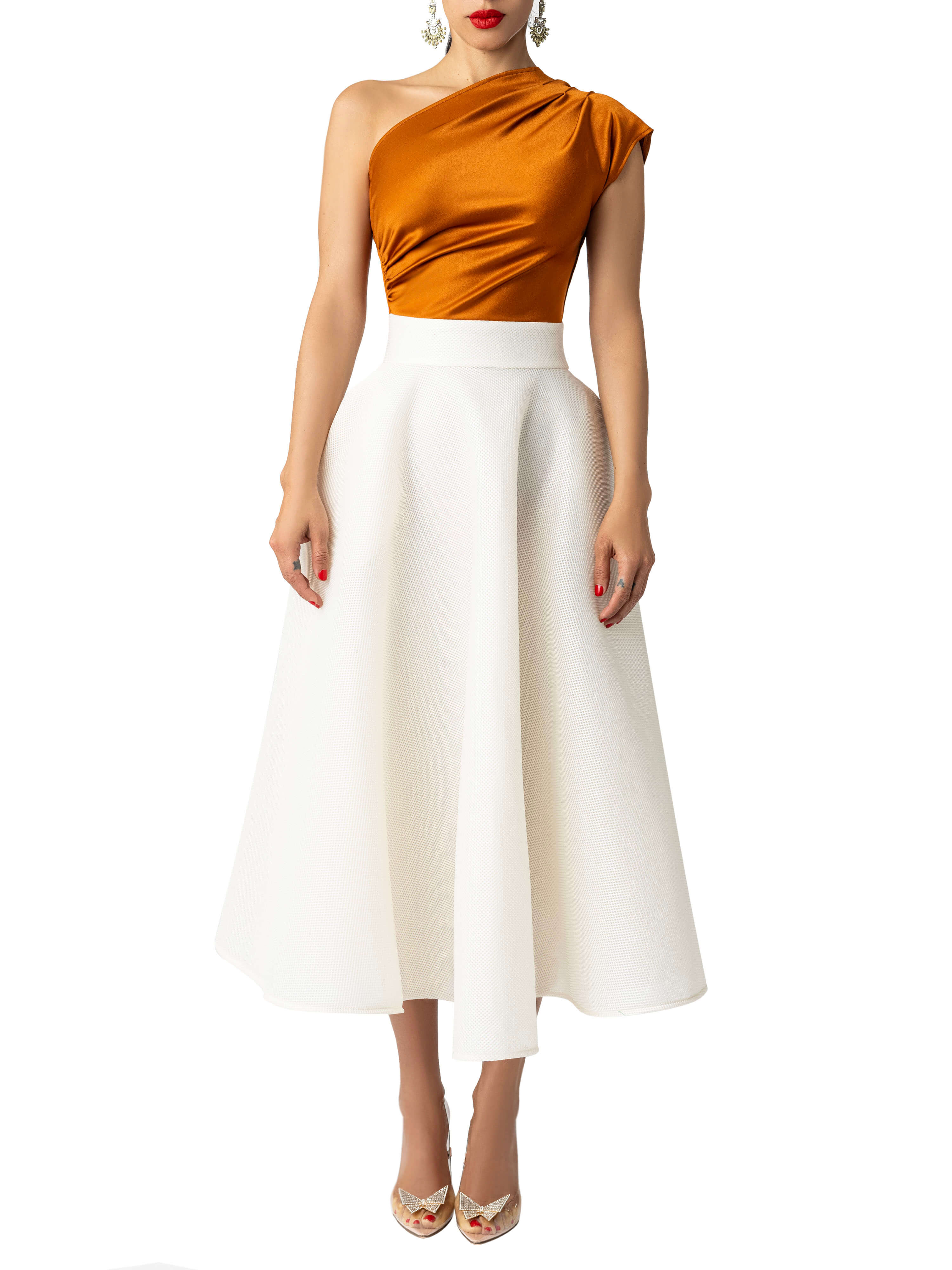 "Gwen" Cognac/Ivory Mesh Dress - Image 3