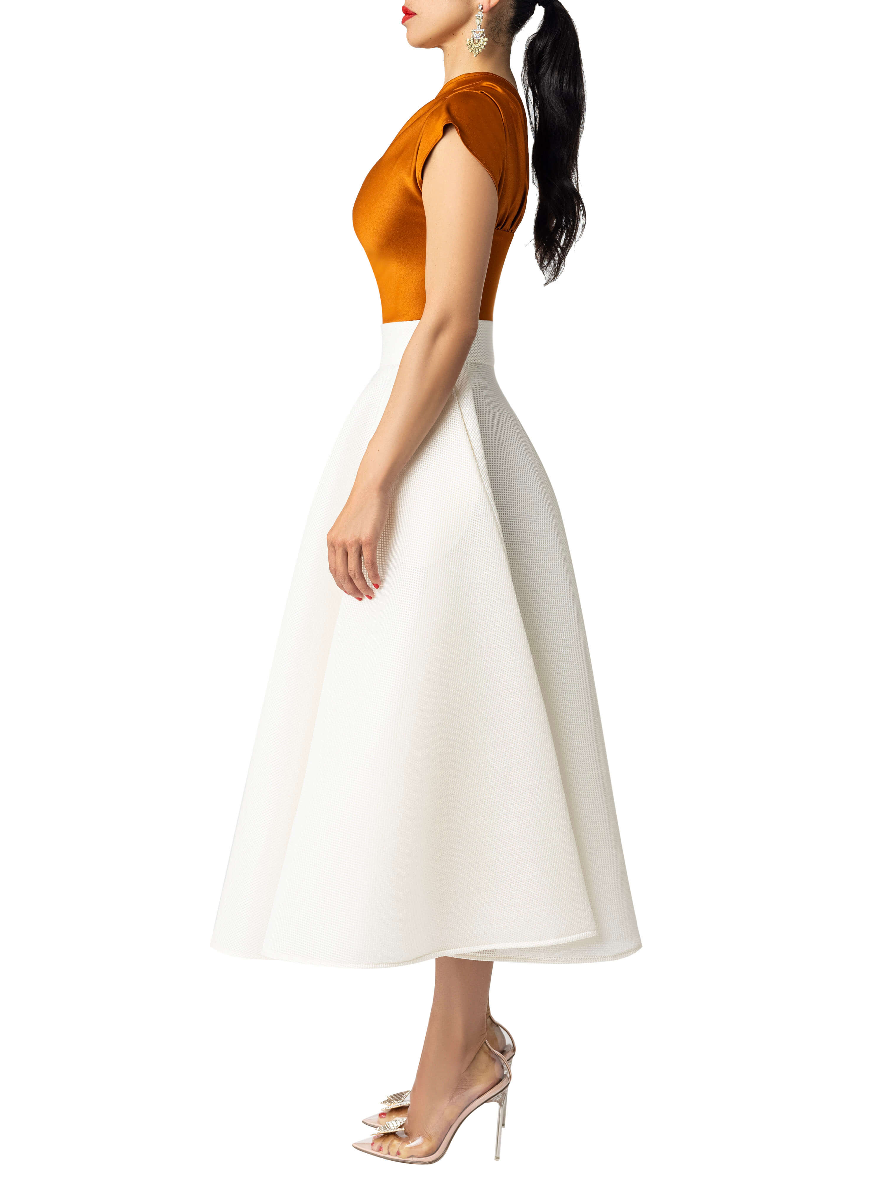 "Gwen" Cognac/Ivory Mesh Dress - Image 4