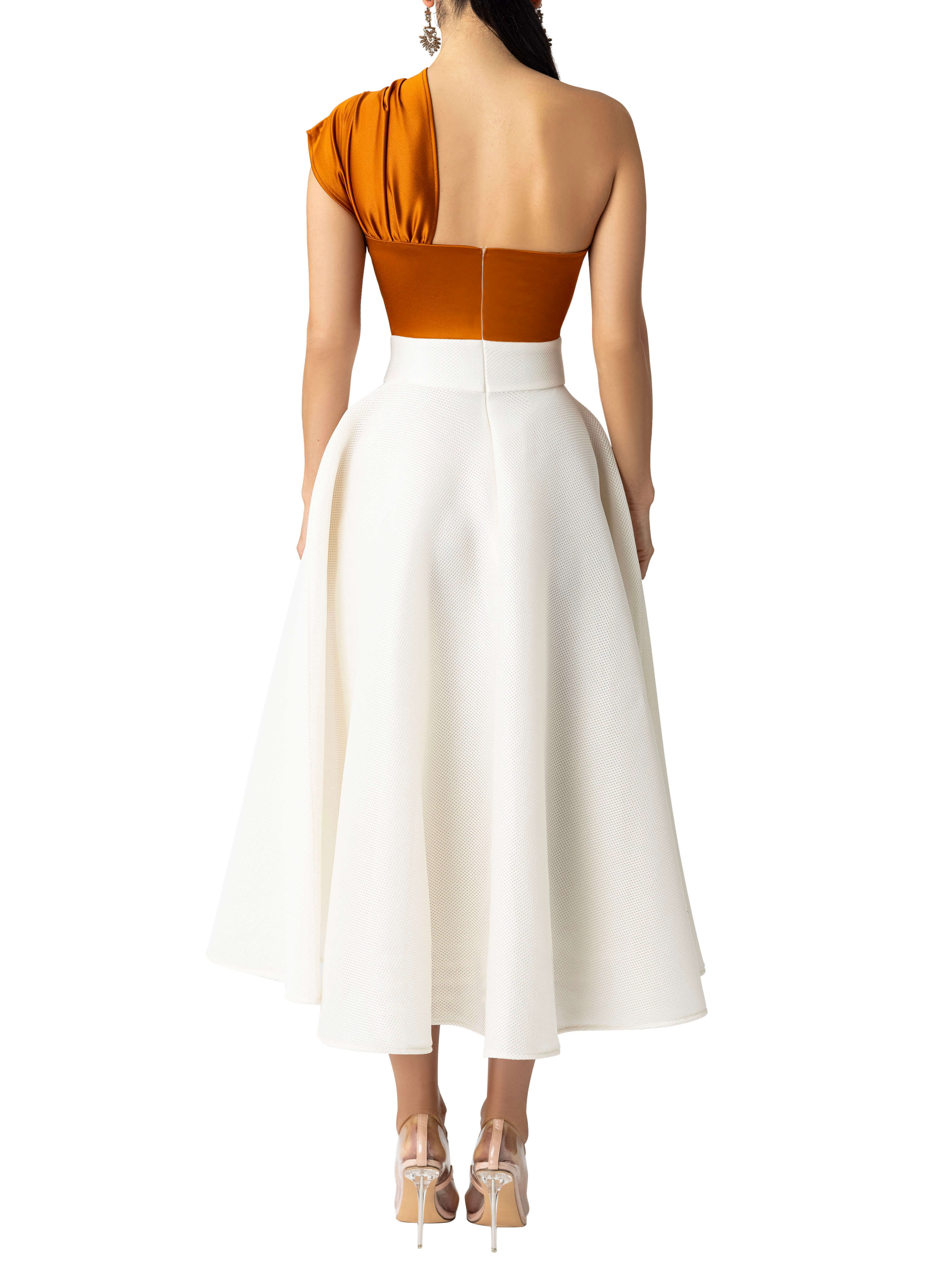 "Gwen" Cognac/Ivory Mesh Dress - Image 5