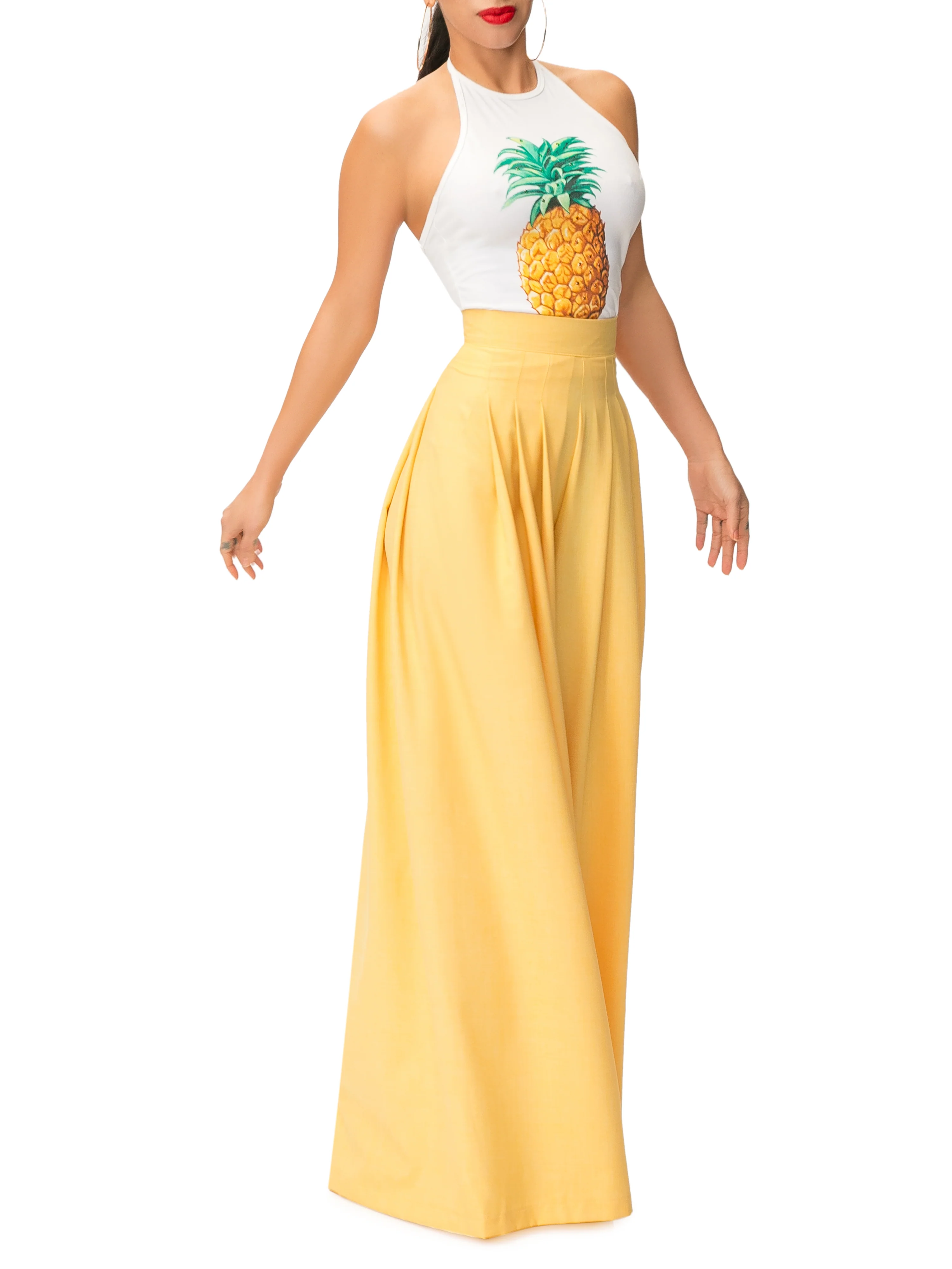 "Hendrix" Yellow Pleated High Waist Pants - Image 2