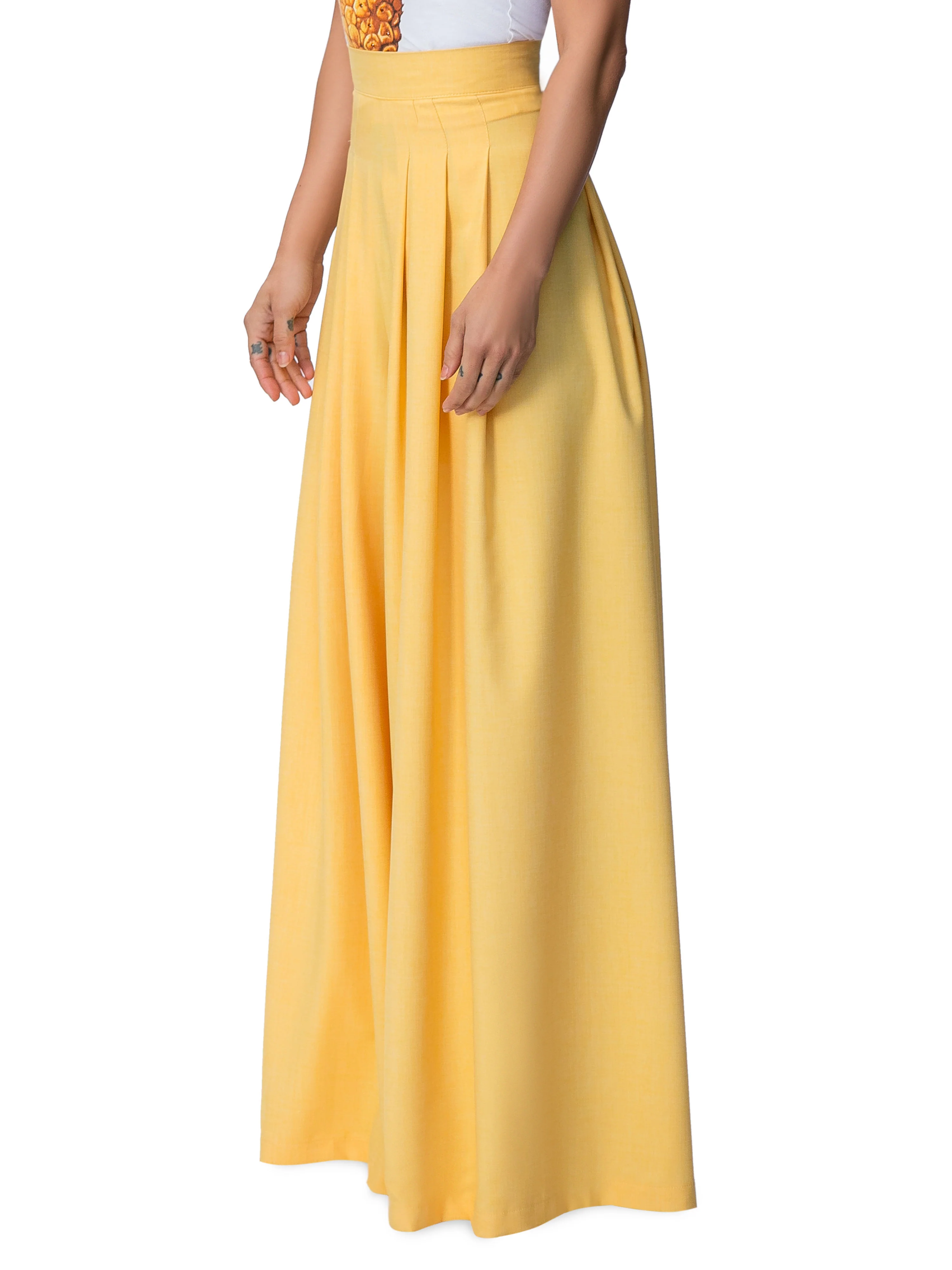 "Hendrix" Yellow Pleated High Waist Pants - Image 4