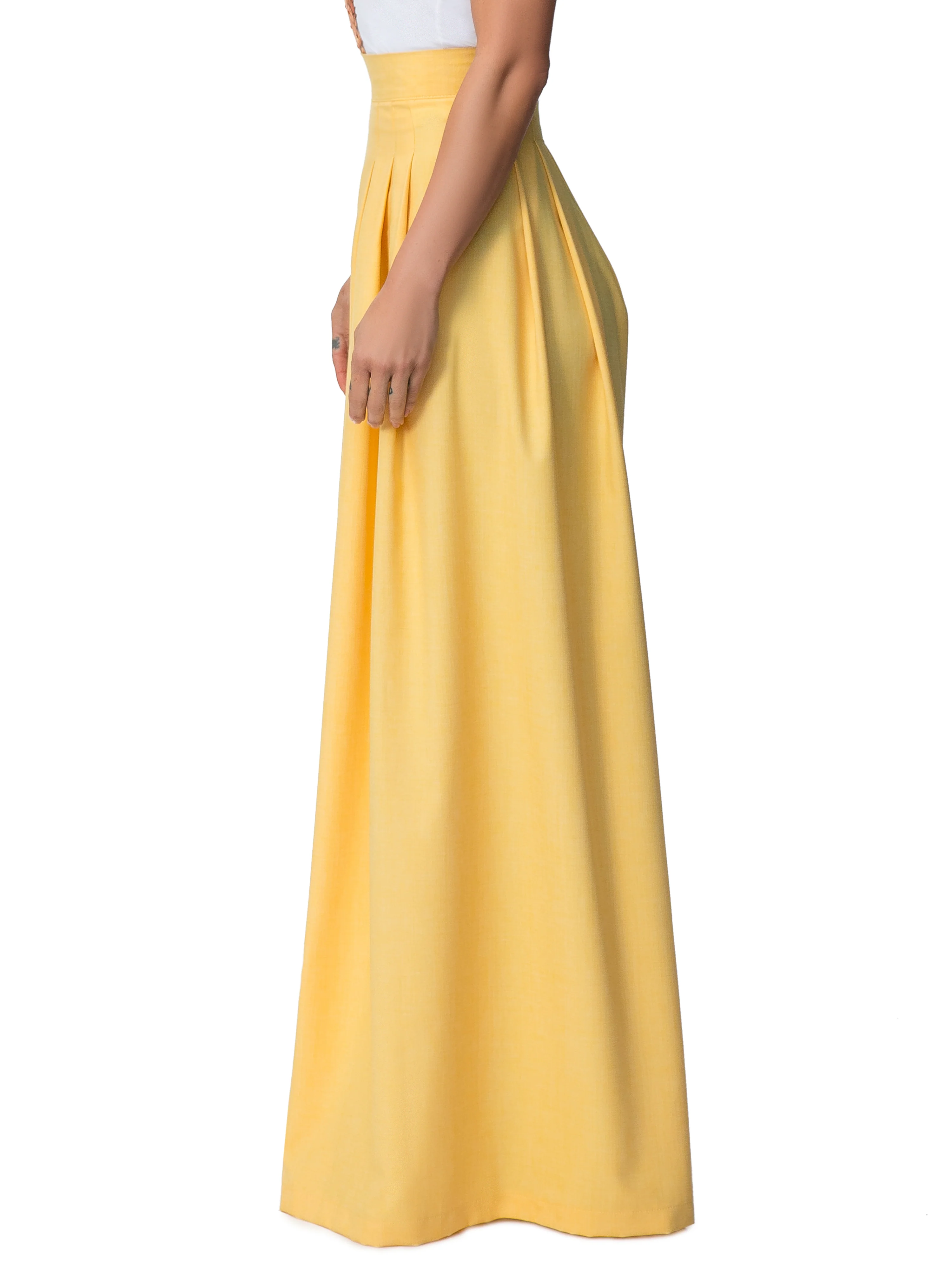 "Hendrix" Yellow Pleated High Waist Pants - Image 5