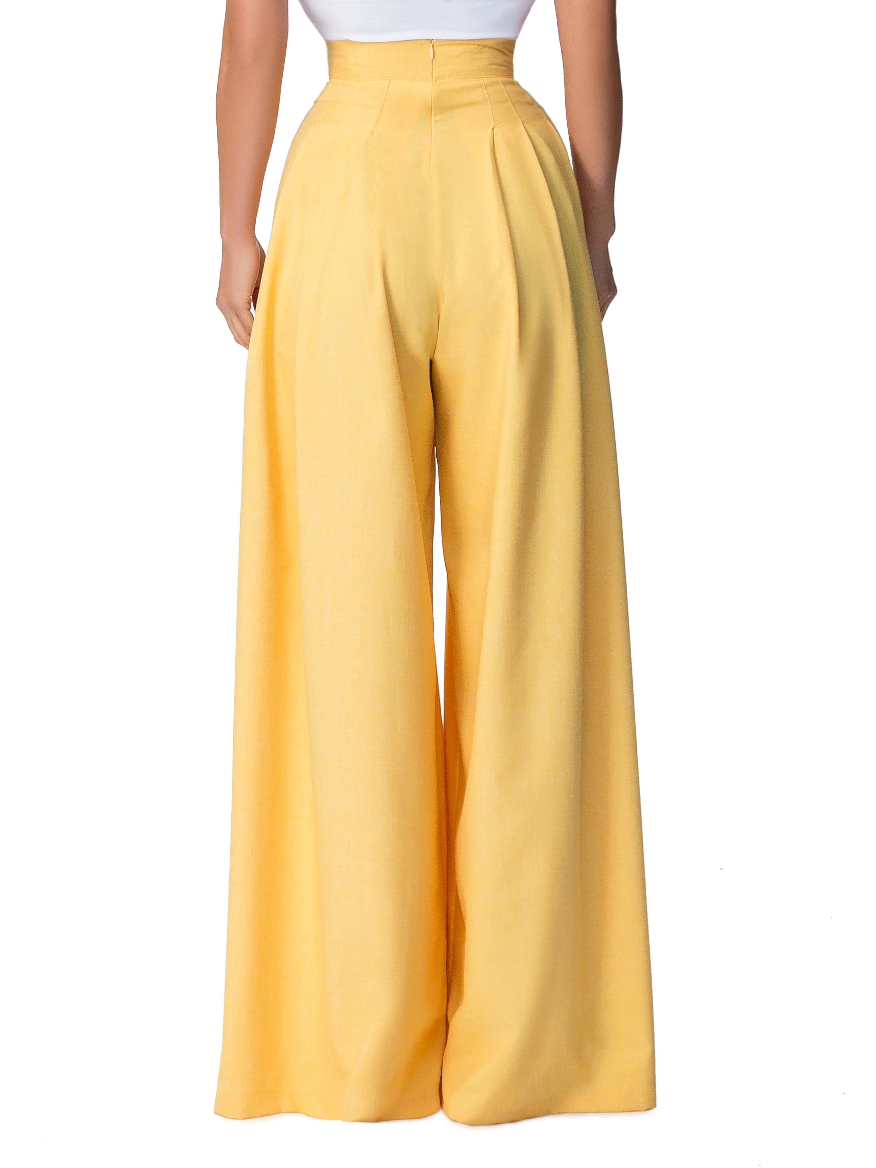 "Hendrix" Yellow Pleated High Waist Pants - Image 6