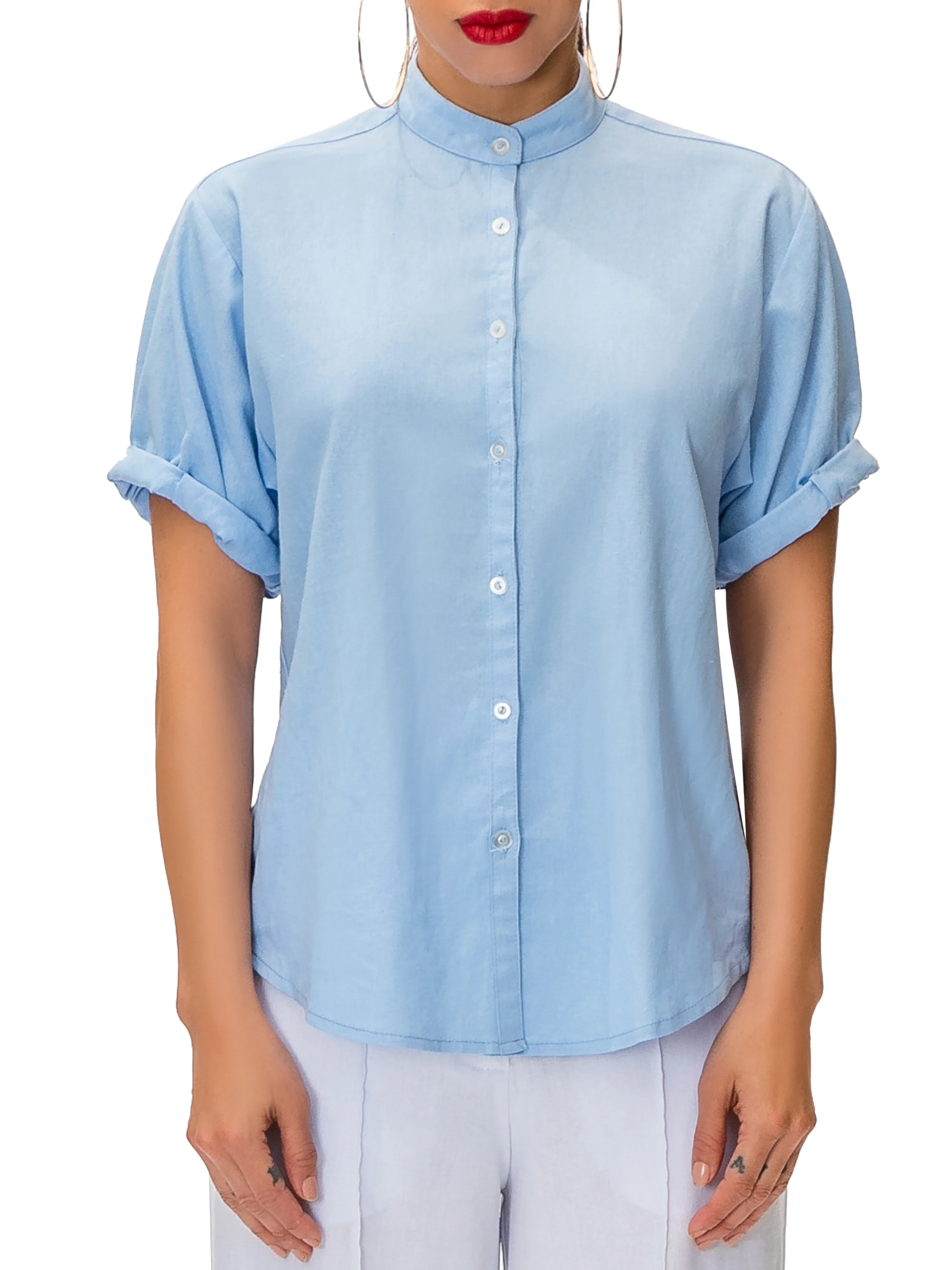 "Hermosa" Rolled Short Sleeve Button-Down Shirt - Image 3