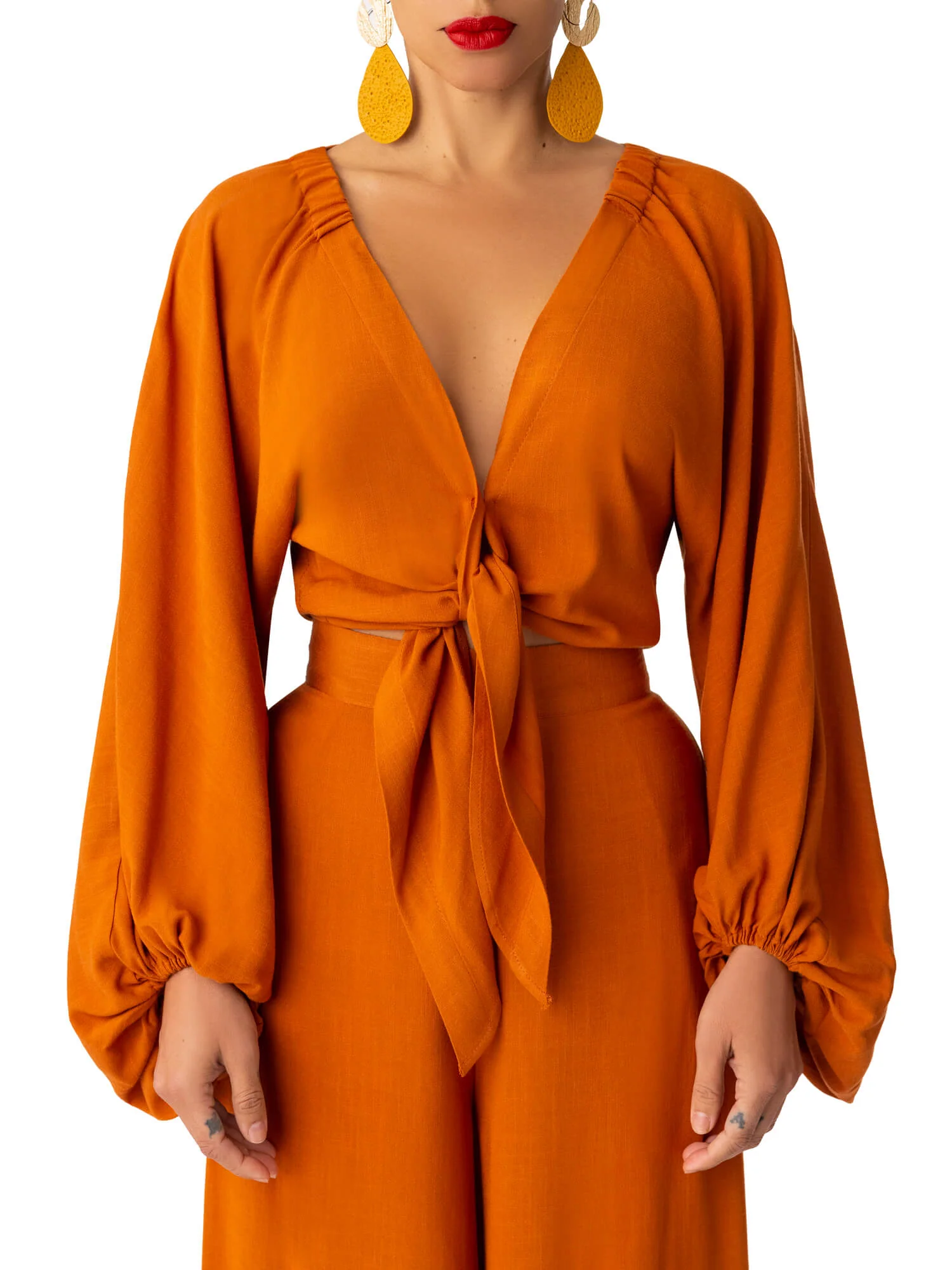 "Honey" Toffee Front-Tie Top - Image 3
