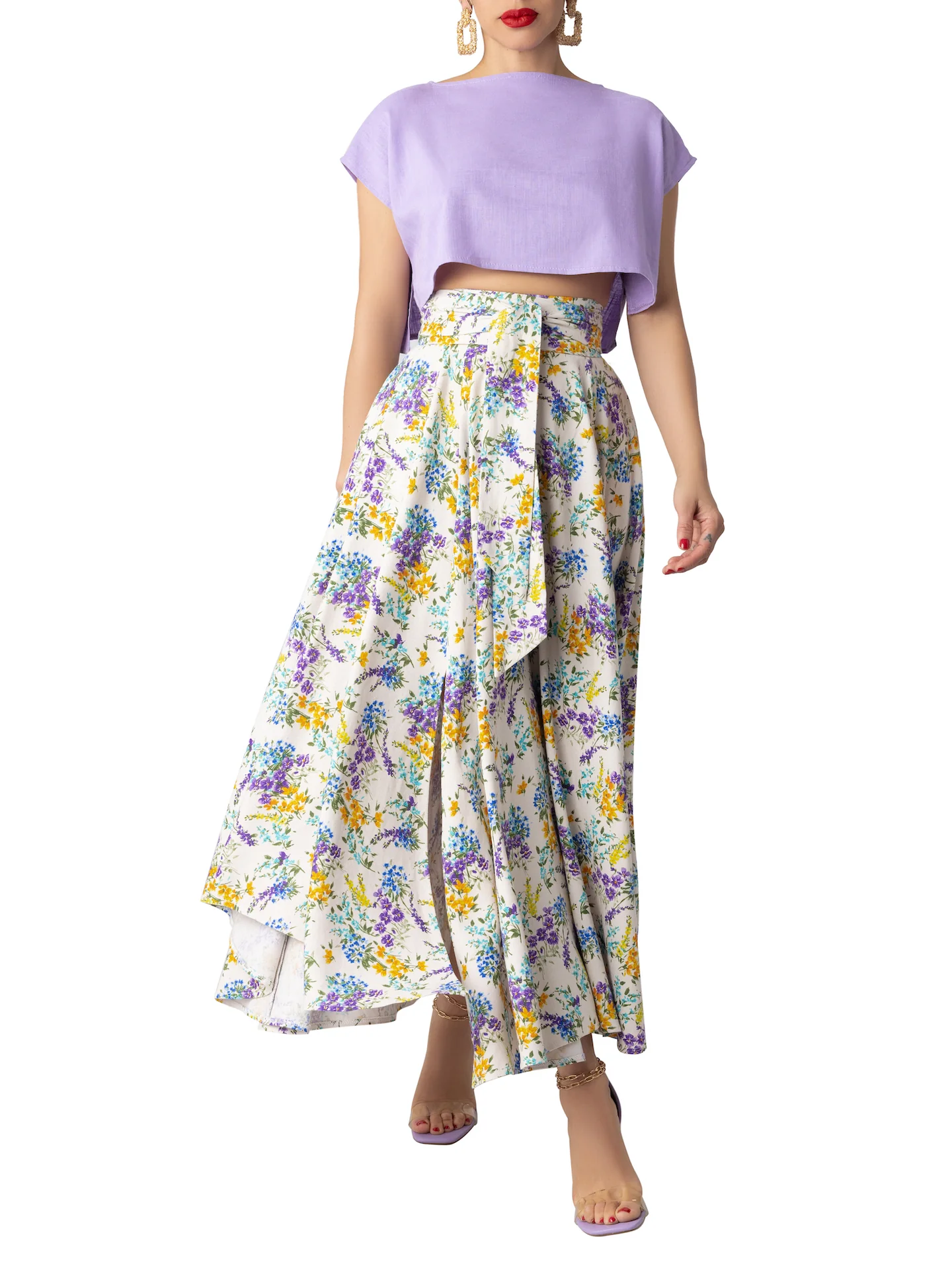 "Hydrangea" Belted Floral Swing Skirt - Image 6