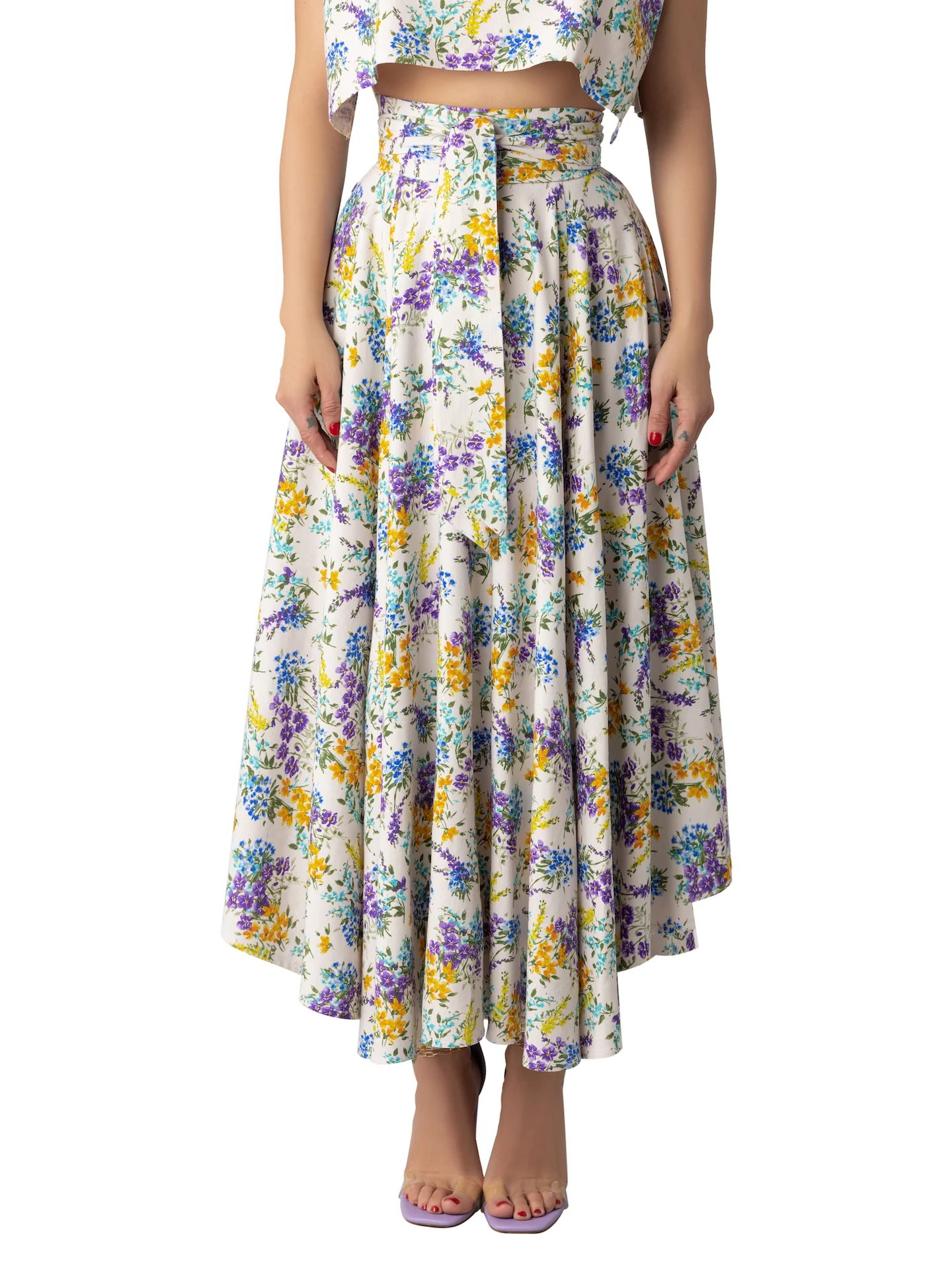 "Hydrangea" Belted Floral Swing Skirt - Image 7
